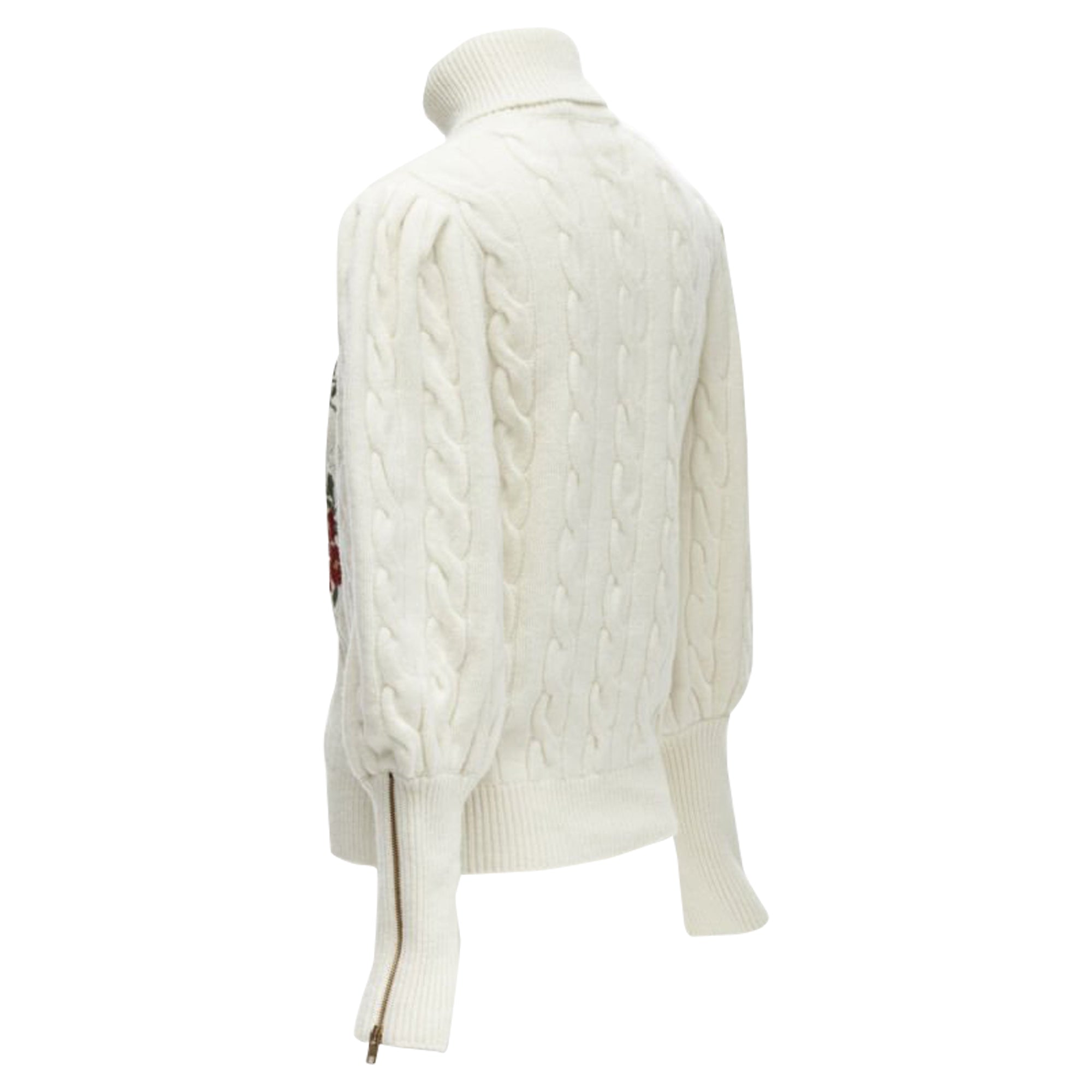 Women's Gucci The North Face wool floral logo embroidery cable knit turtleneck