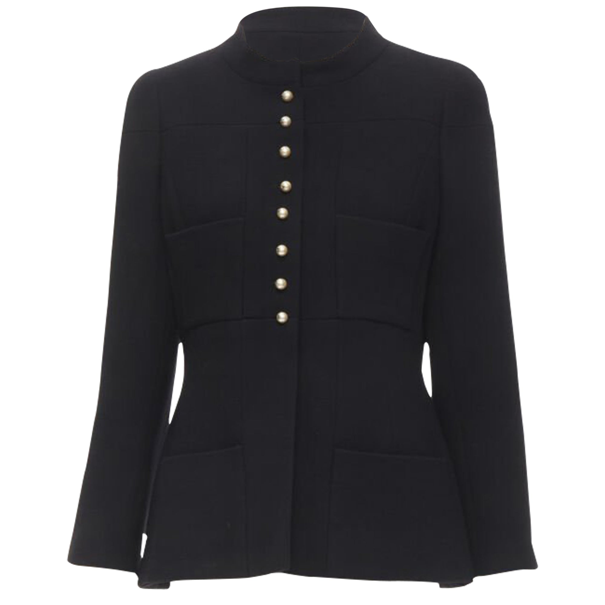 Women's Chanel wool pearl buttons paneled pocket jacket