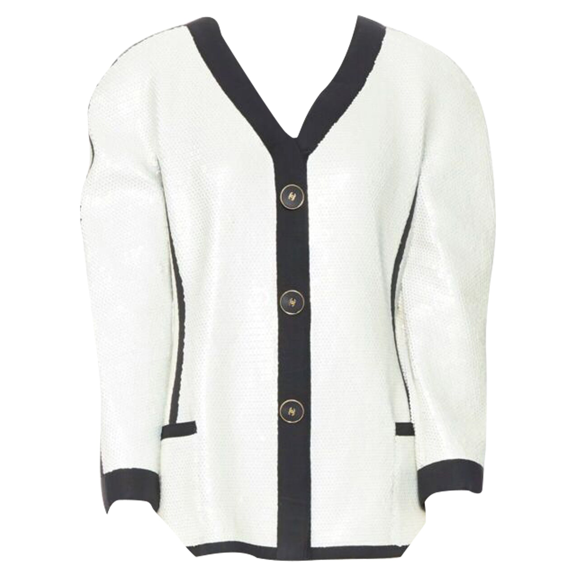 Women's Chanel SS sequin grosgrain trim scuba zipper jacket