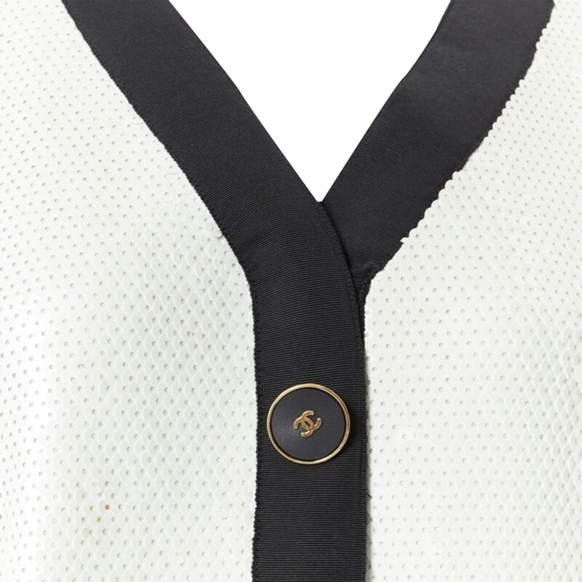 Women's Chanel SS sequin grosgrain trim scuba zipper jacket