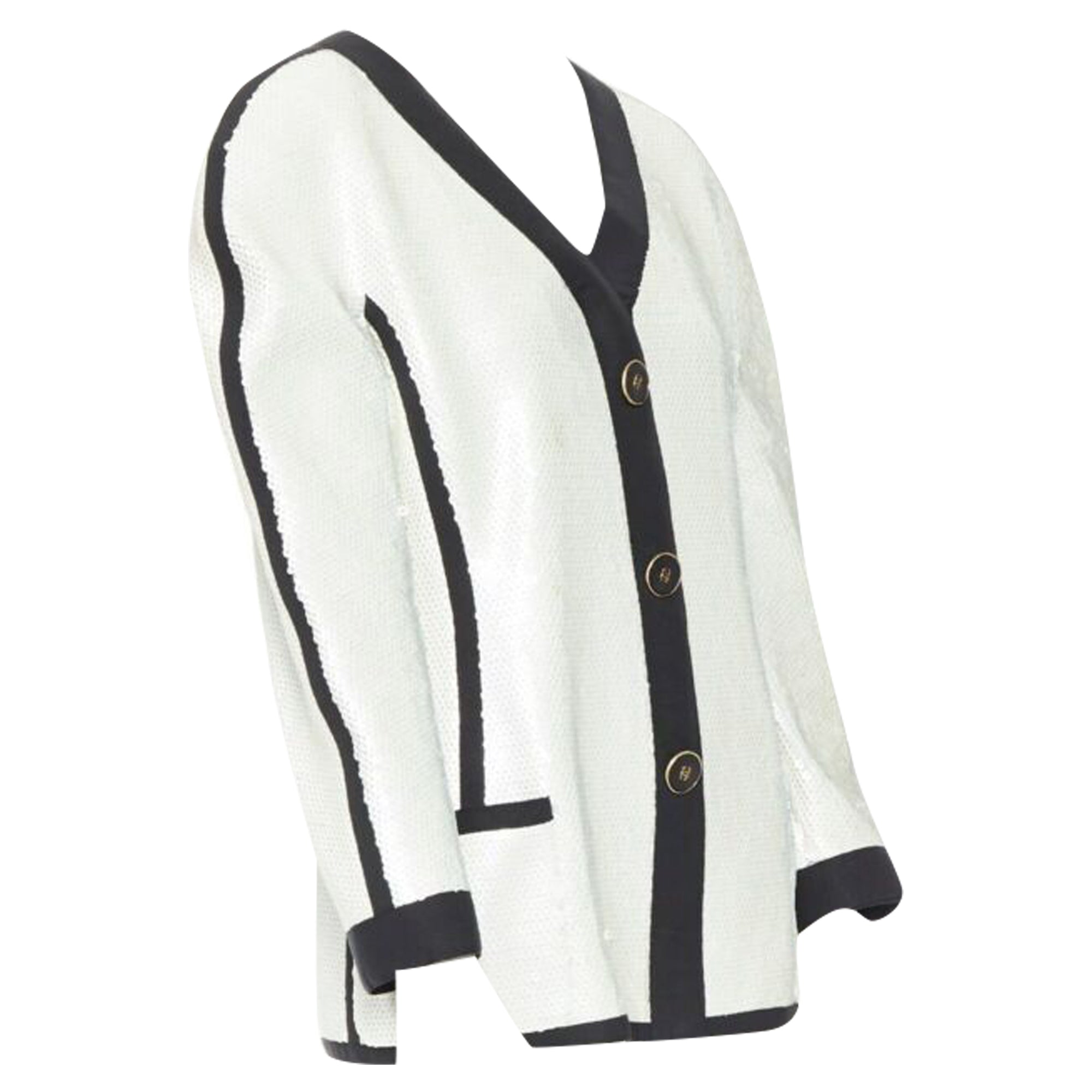 Women's Chanel SS sequin grosgrain trim scuba zipper jacket
