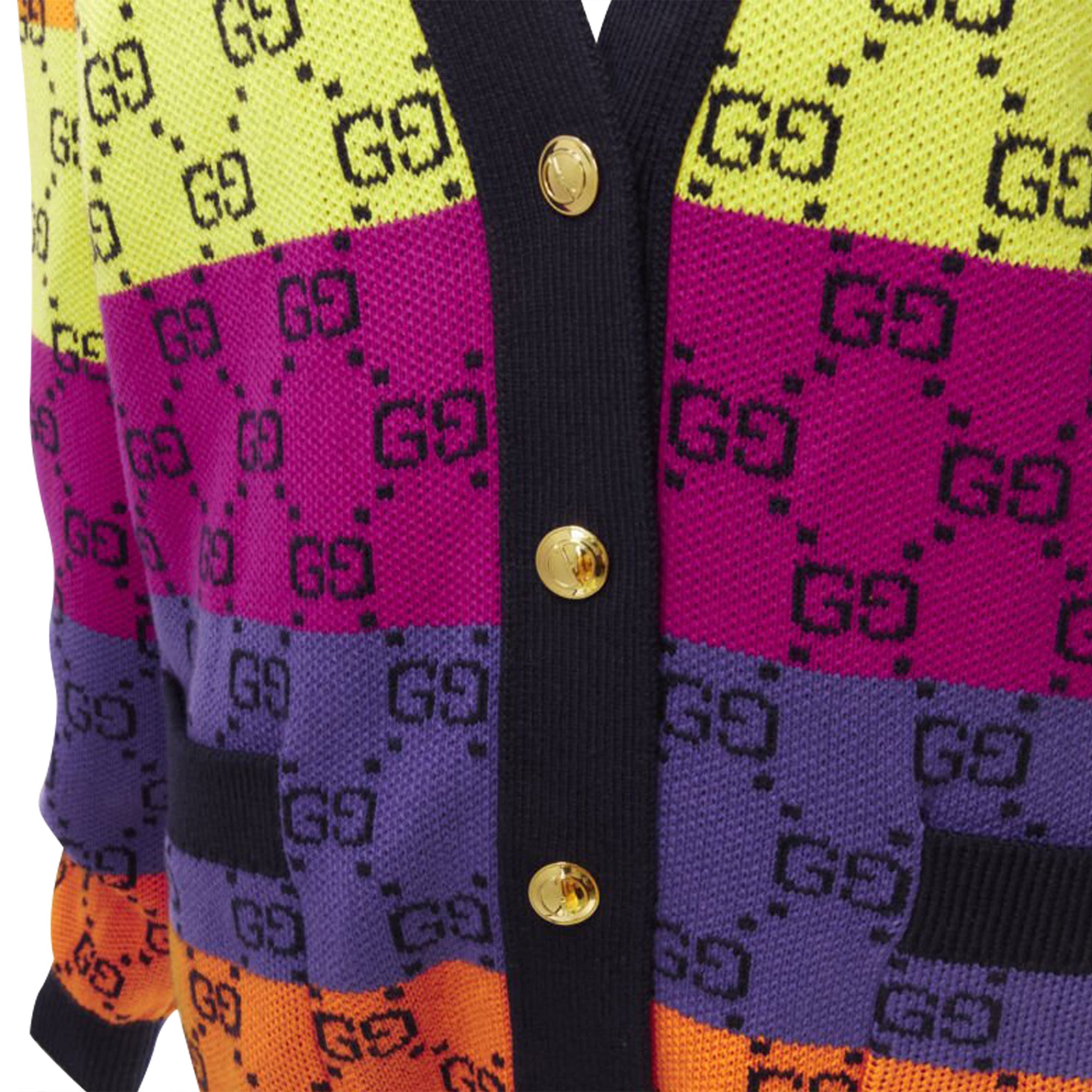 Women's Gucci wool cotton colorblocked GG monogram gld button overd cardigan