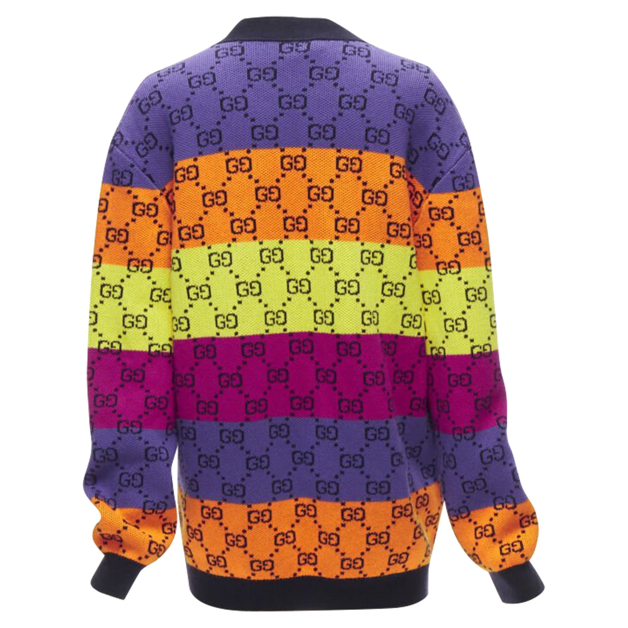 Women's Gucci wool cotton colorblocked GG monogram gld button overd cardigan