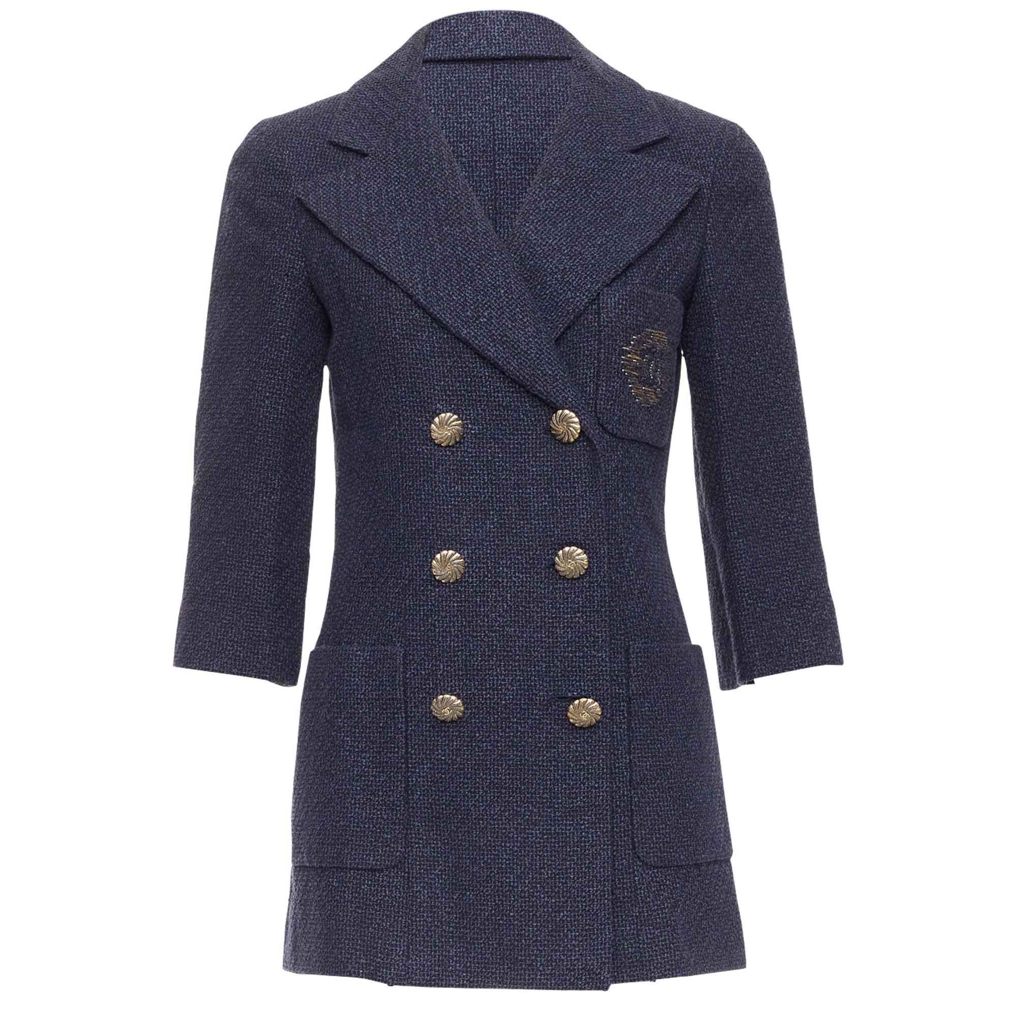 Women's Chanel tweed CC pocket double breast schoolboy jacket