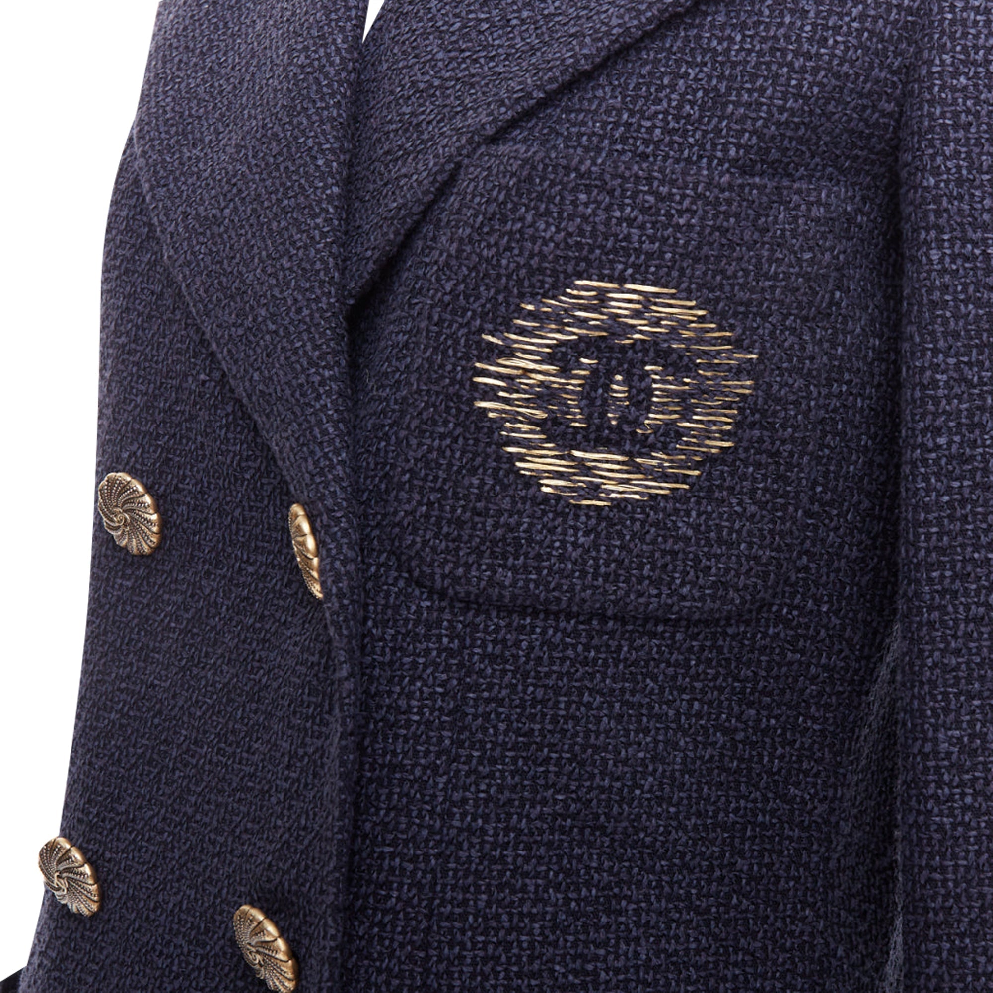 Women's Chanel tweed CC pocket double breast schoolboy jacket