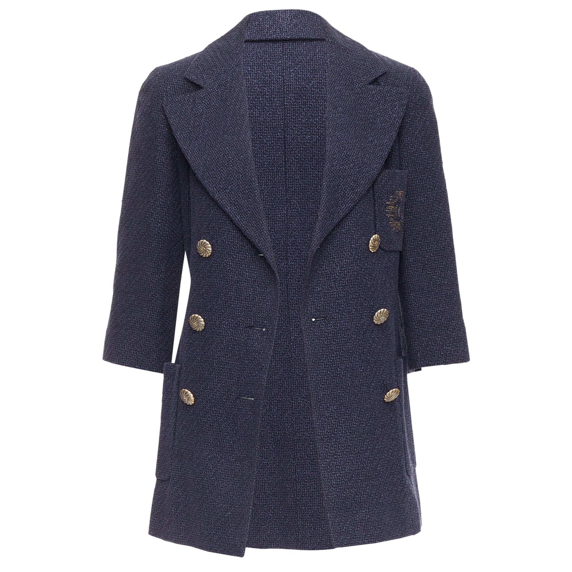 Women's Chanel tweed CC pocket double breast schoolboy jacket