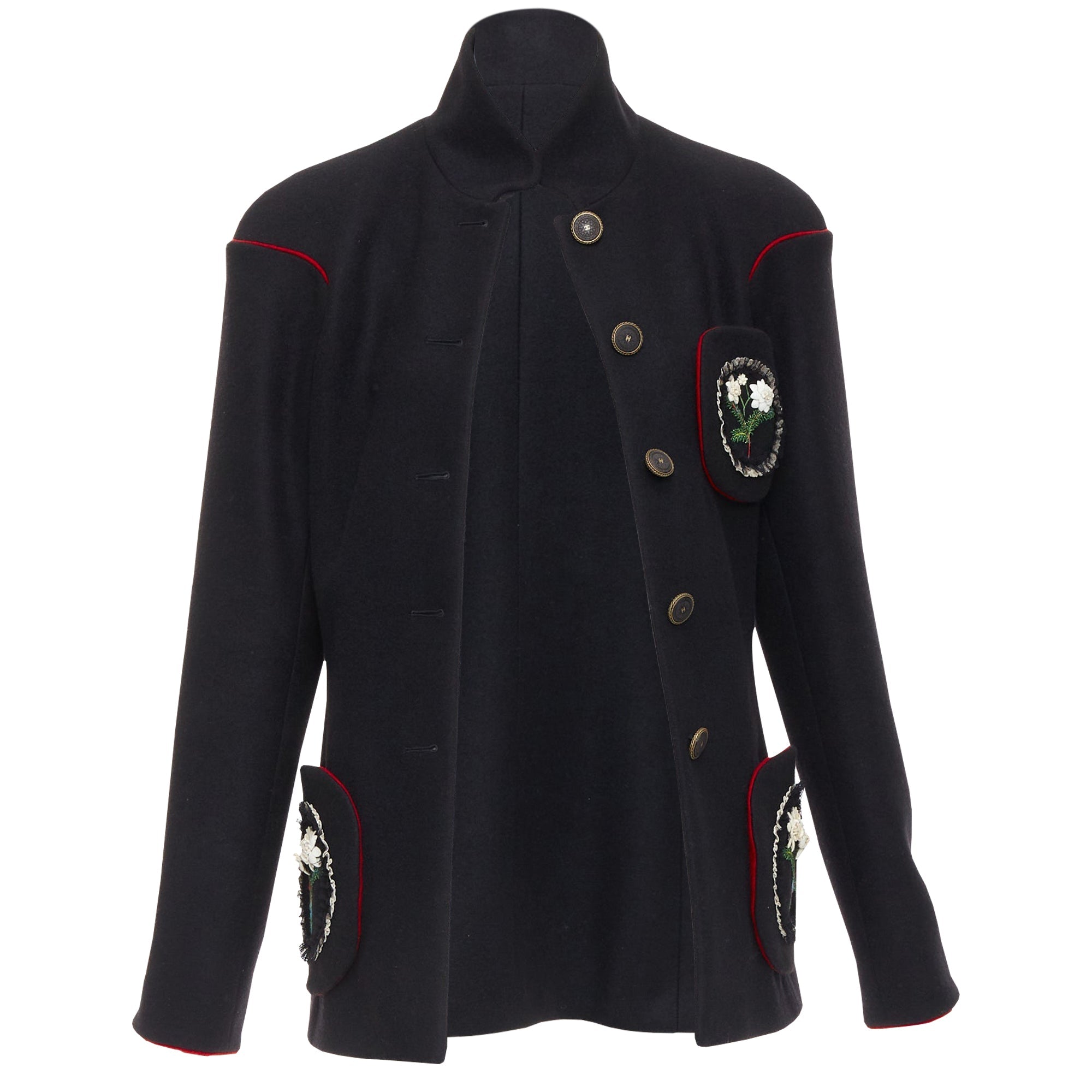 Women's Chanel Edelweiss flower embroidery circle pocket wool coat