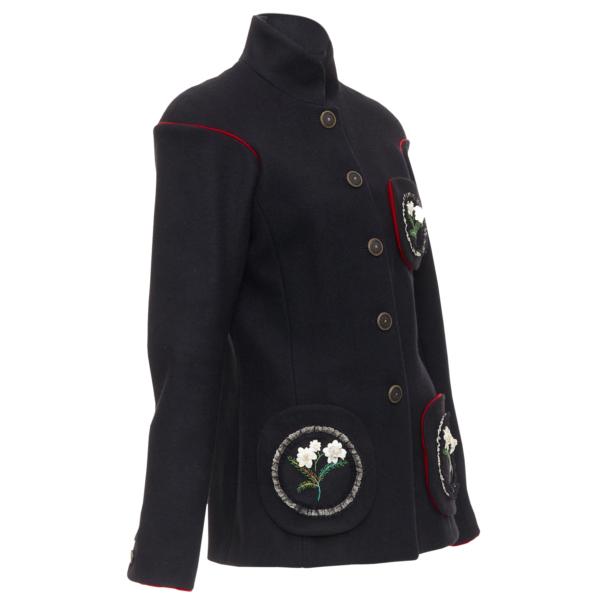 Women's Chanel Edelweiss flower embroidery circle pocket wool coat