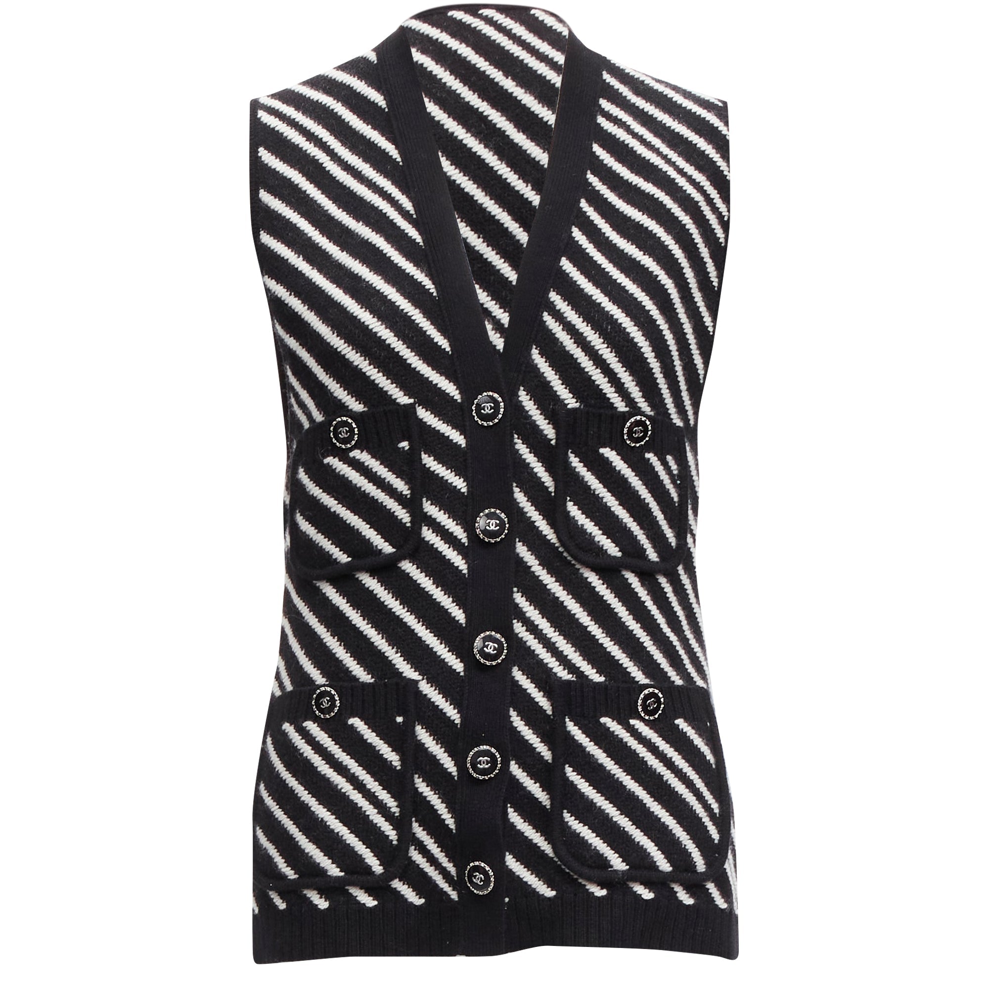 Women's Chanel cashmere graphic stripes pocket vest jacket