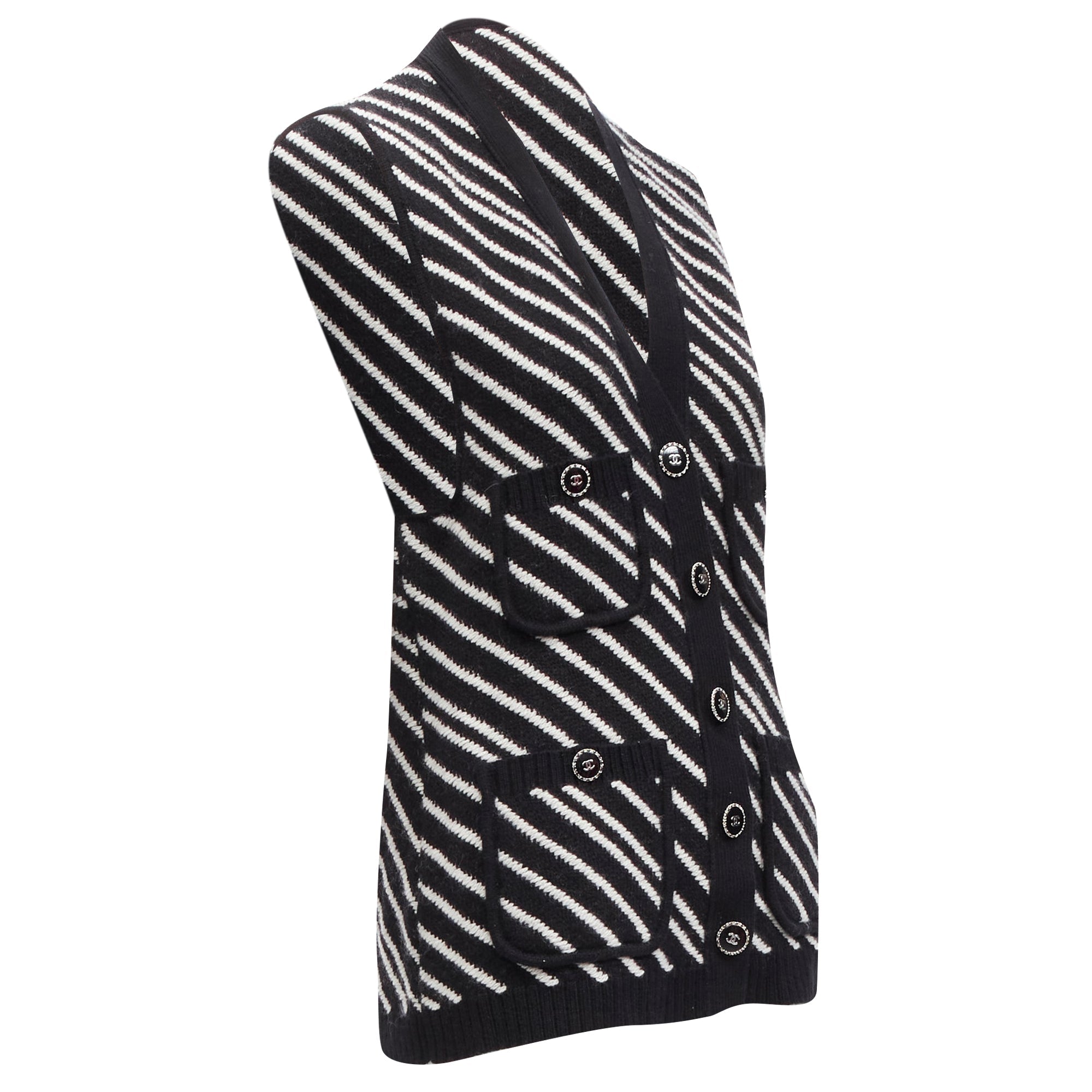 Women's Chanel cashmere graphic stripes pocket vest jacket