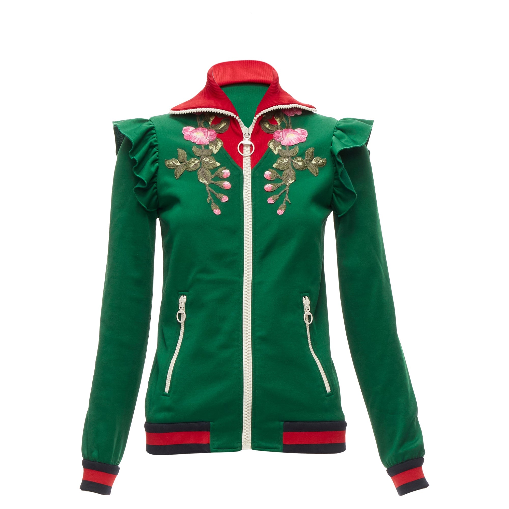 Women's Gucci Alessandro Michele floral applique ruffled track jacket