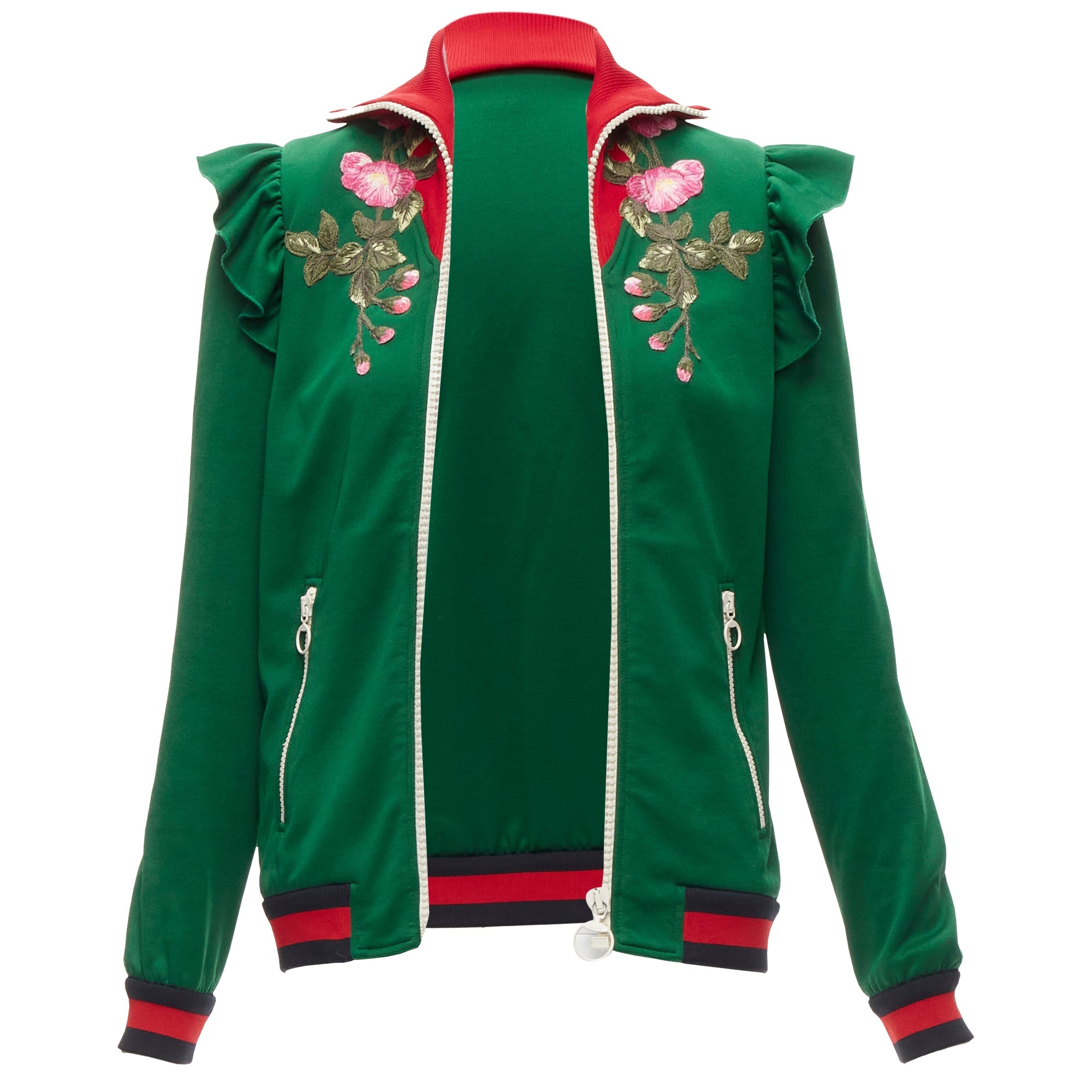 Women's Gucci Alessandro Michele floral applique ruffled track jacket