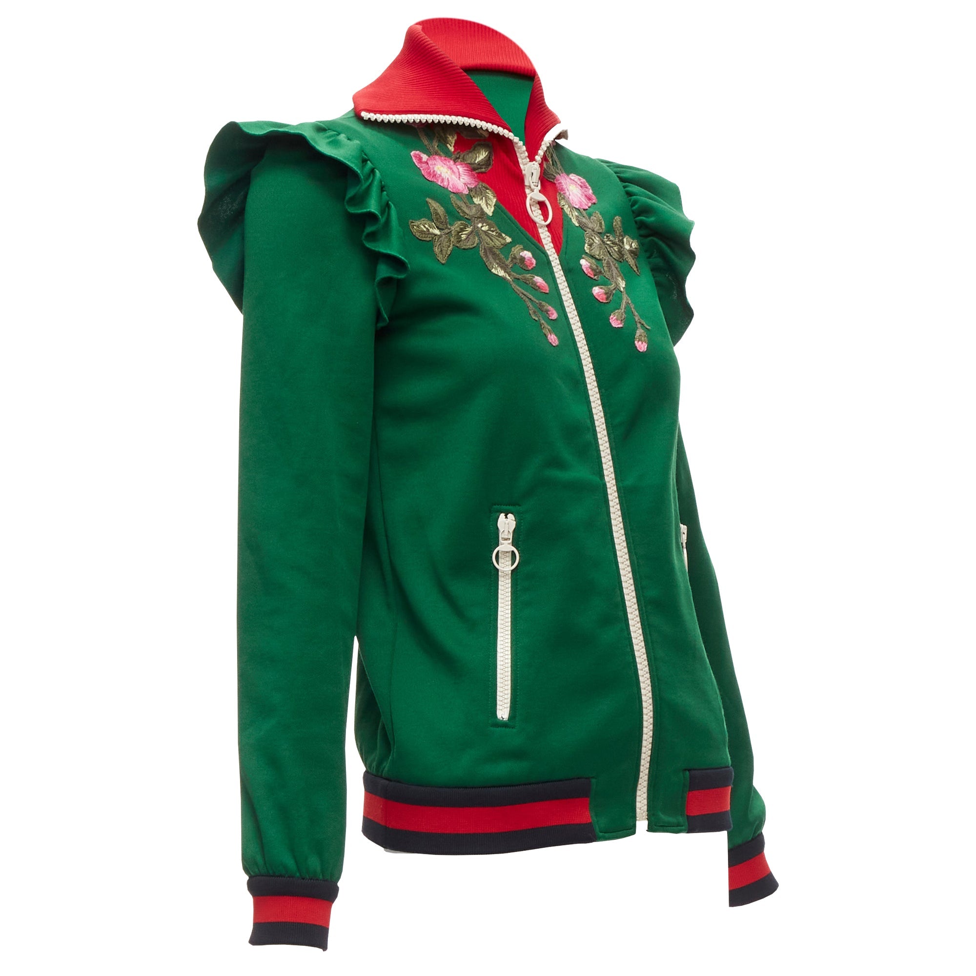 Women's Gucci Alessandro Michele floral applique ruffled track jacket
