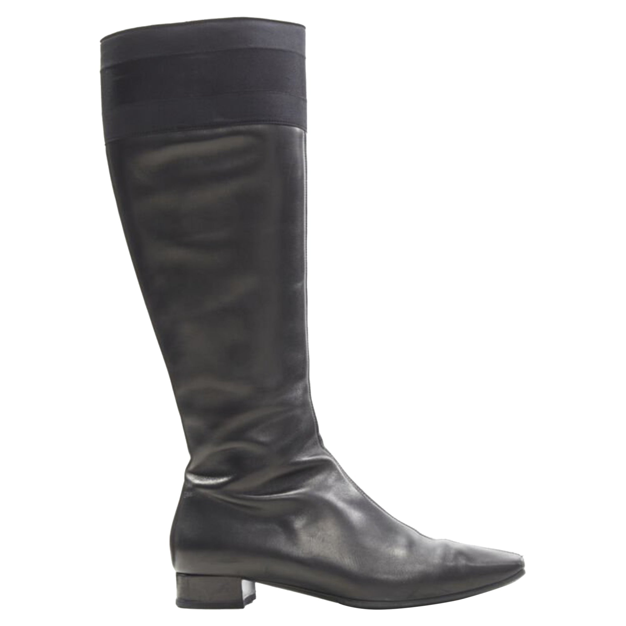 Women's Gucci web trim leather bamboo charm zip riding boots