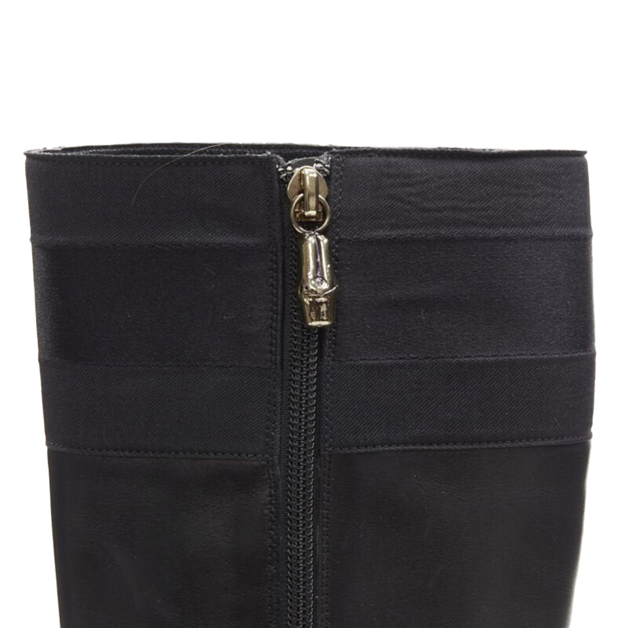 Women's Gucci web trim leather bamboo charm zip riding boots