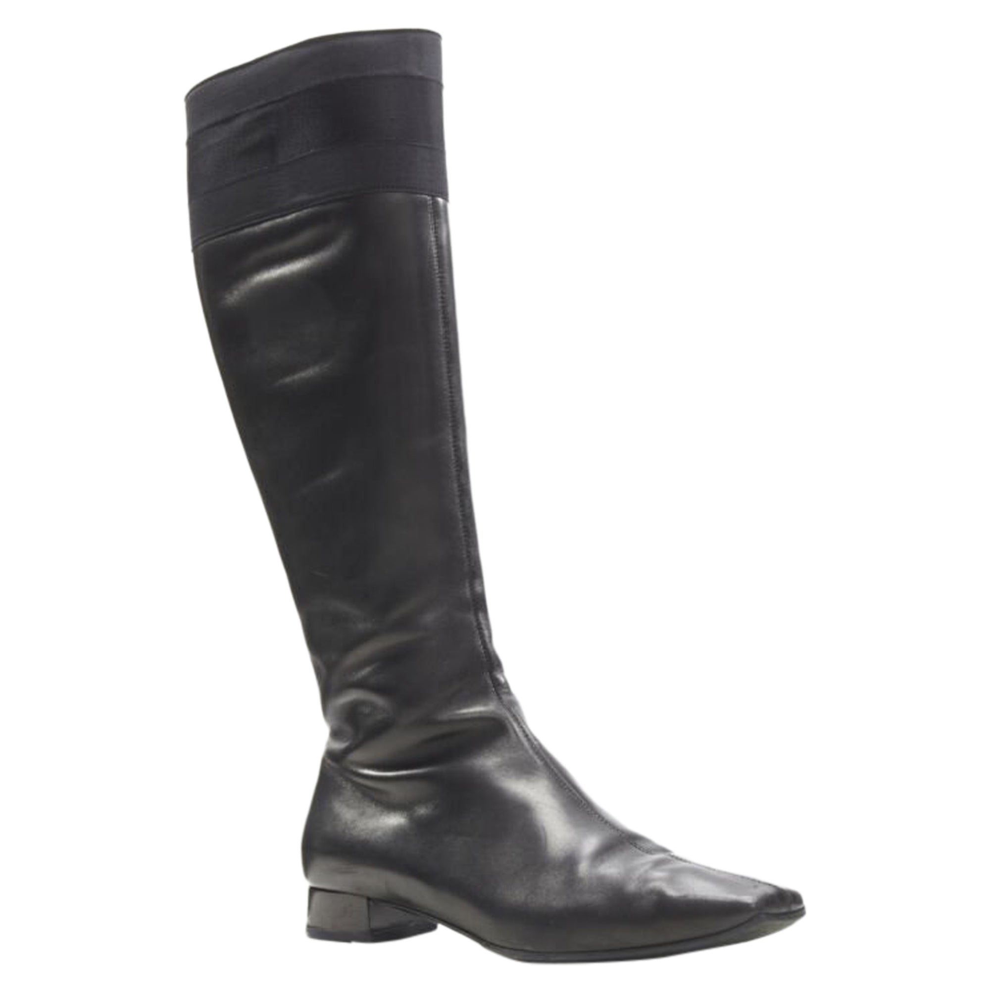 Women's Gucci web trim leather bamboo charm zip riding boots