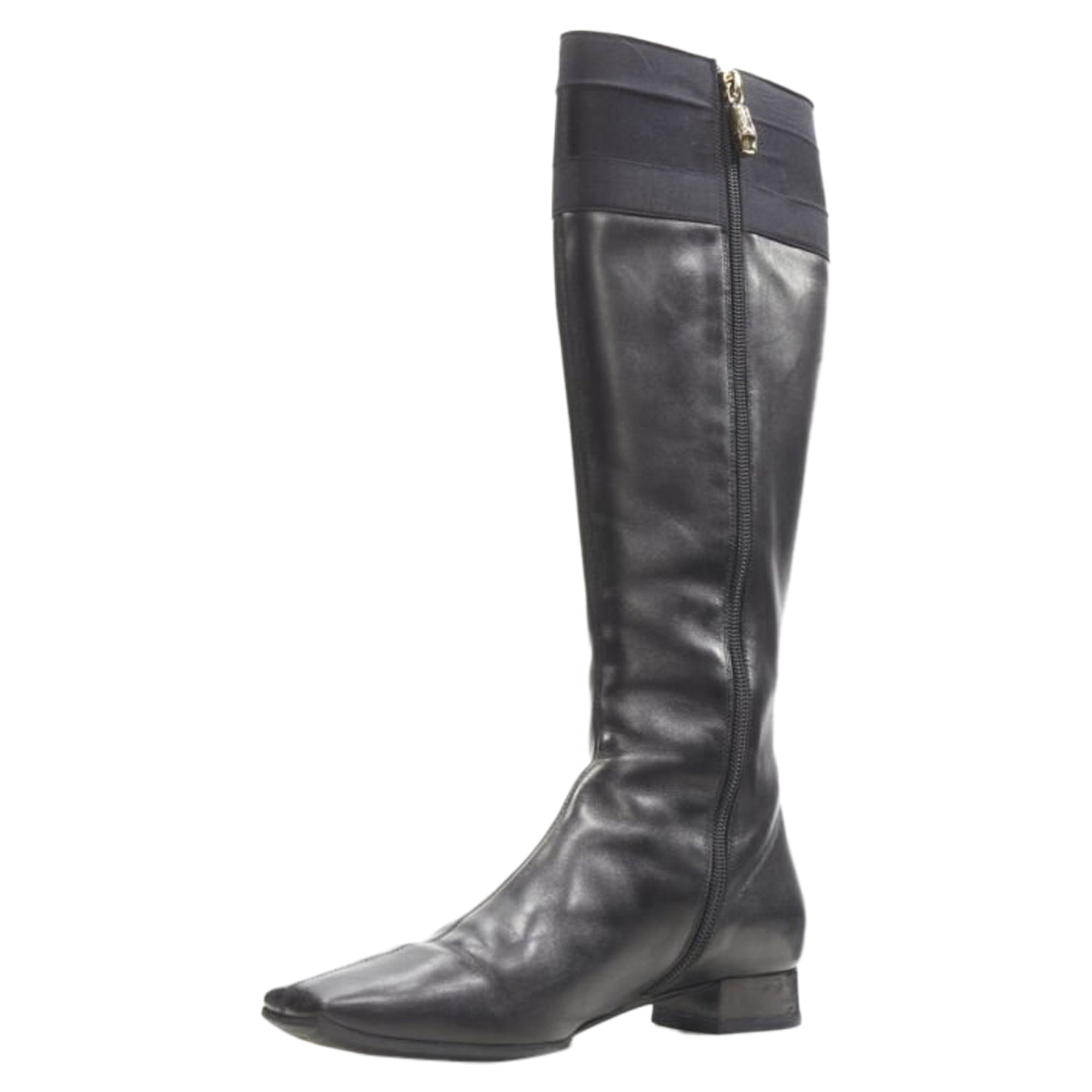 Women's Gucci web trim leather bamboo charm zip riding boots