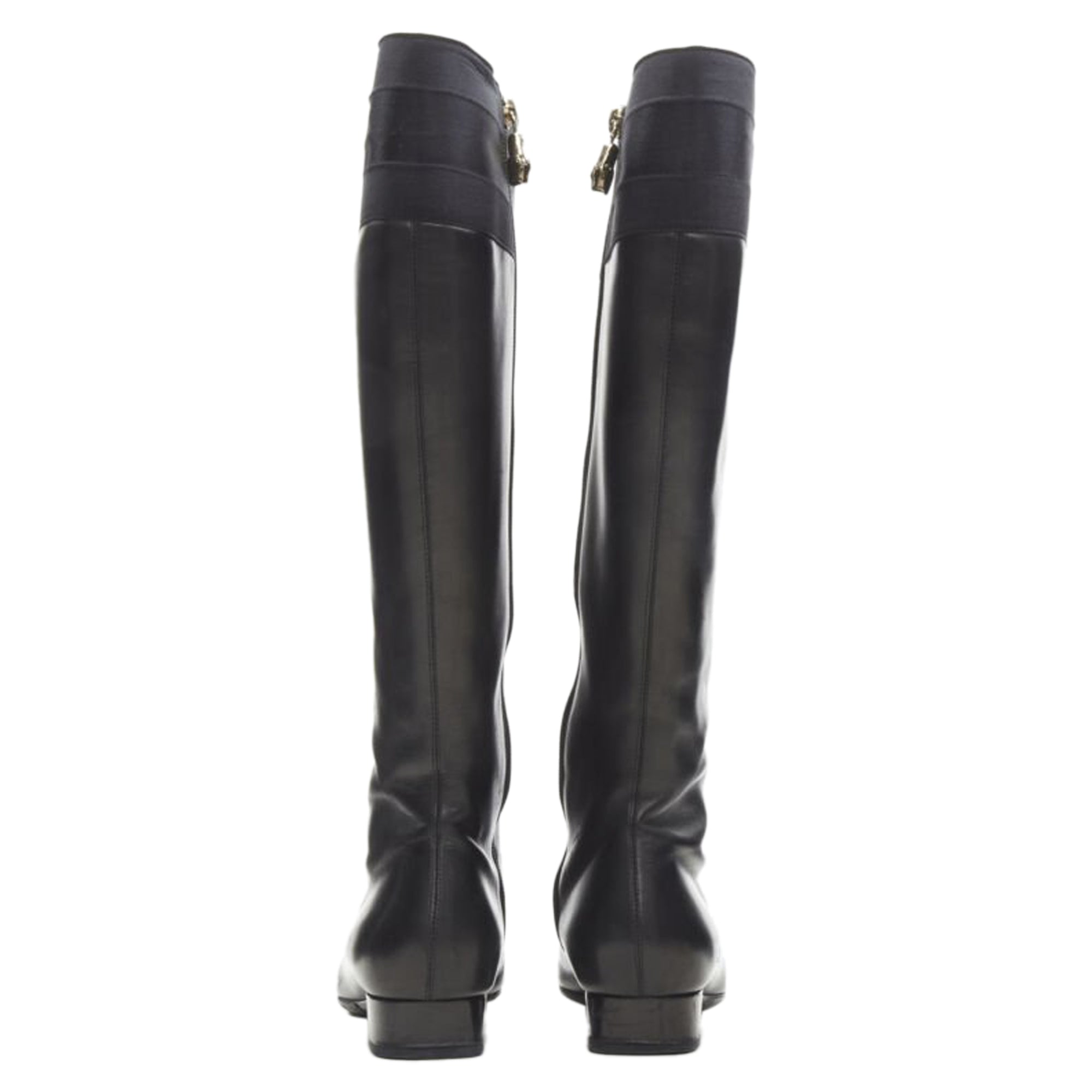 Women's Gucci web trim leather bamboo charm zip riding boots