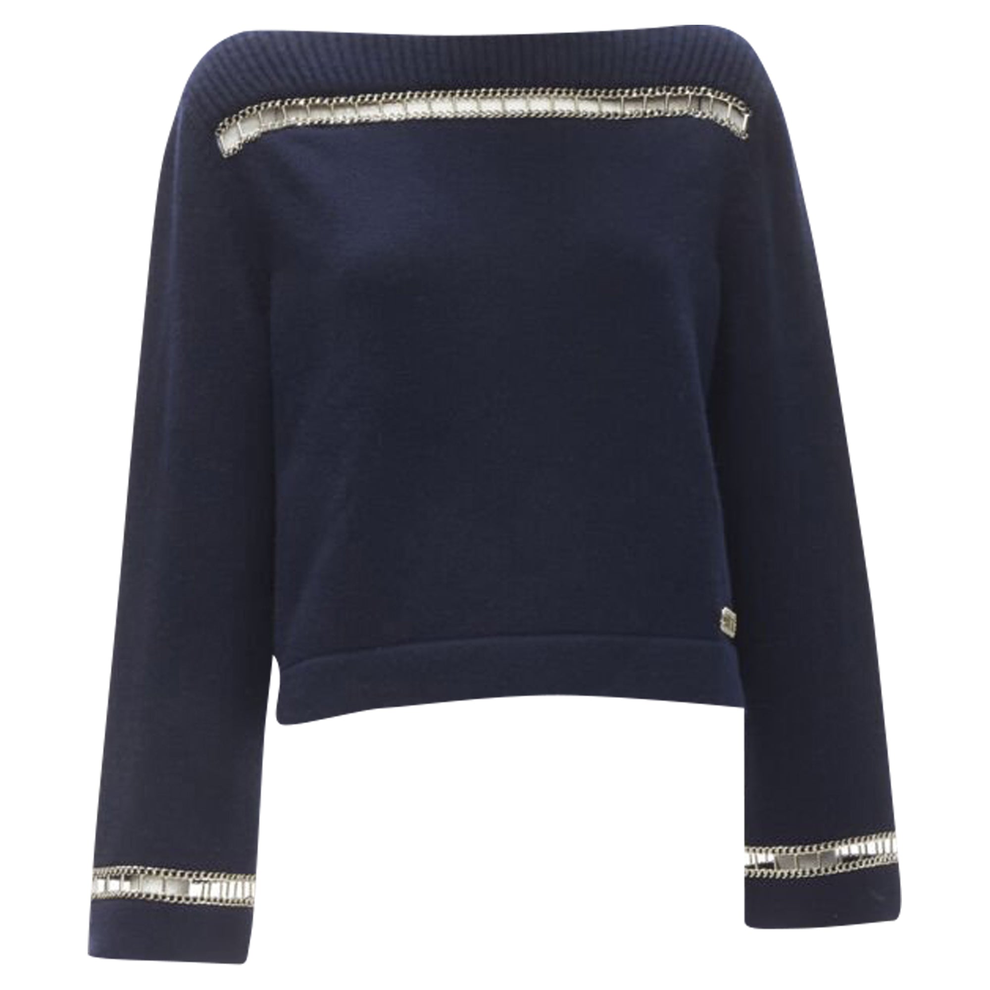Women's Chanel cashmere chain trim boat neck sweater