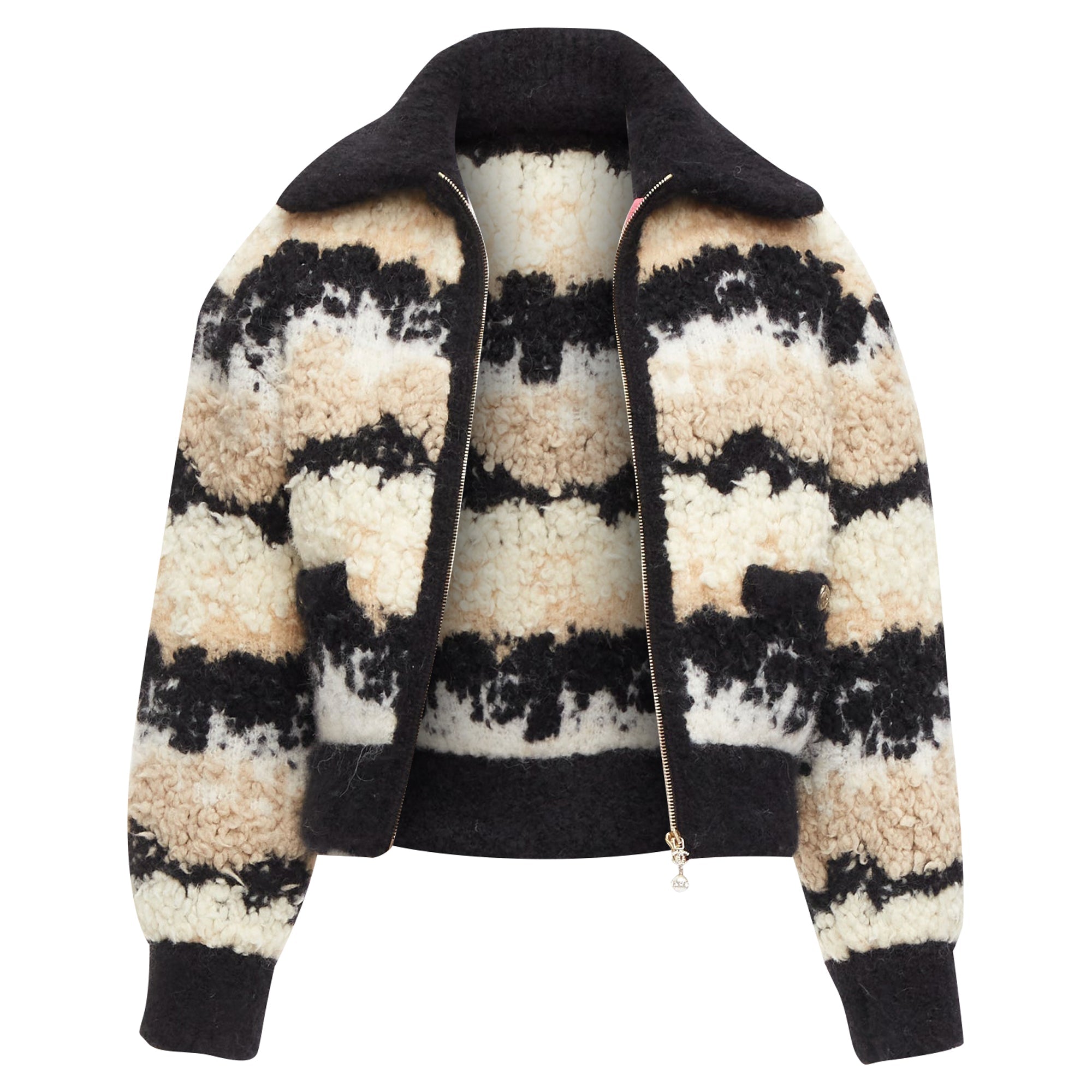 Women's Chanel Coco Neige CC Pearl Zip Wool Cashmere Cropped Bomber
