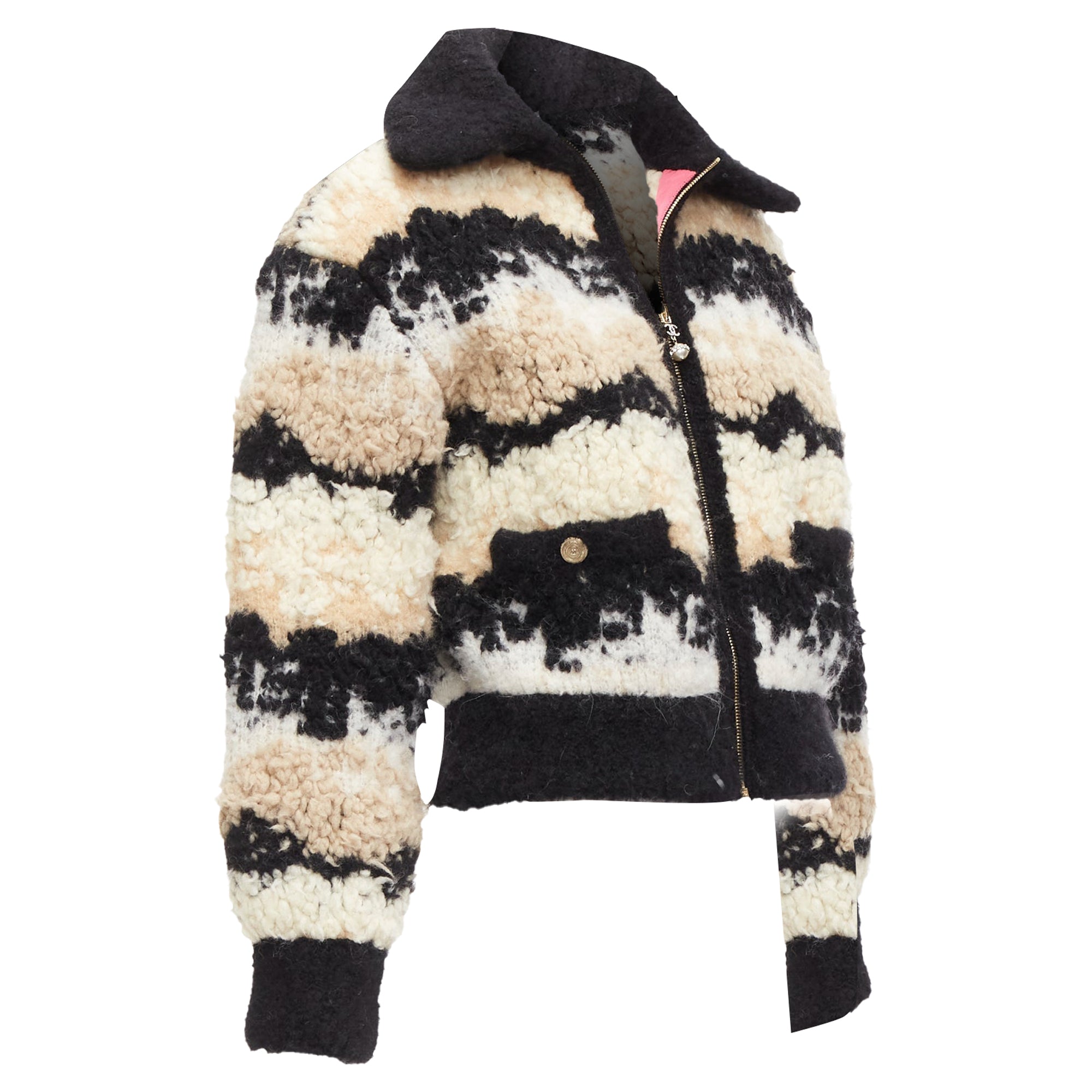 Women's Chanel Coco Neige CC Pearl Zip Wool Cashmere Cropped Bomber