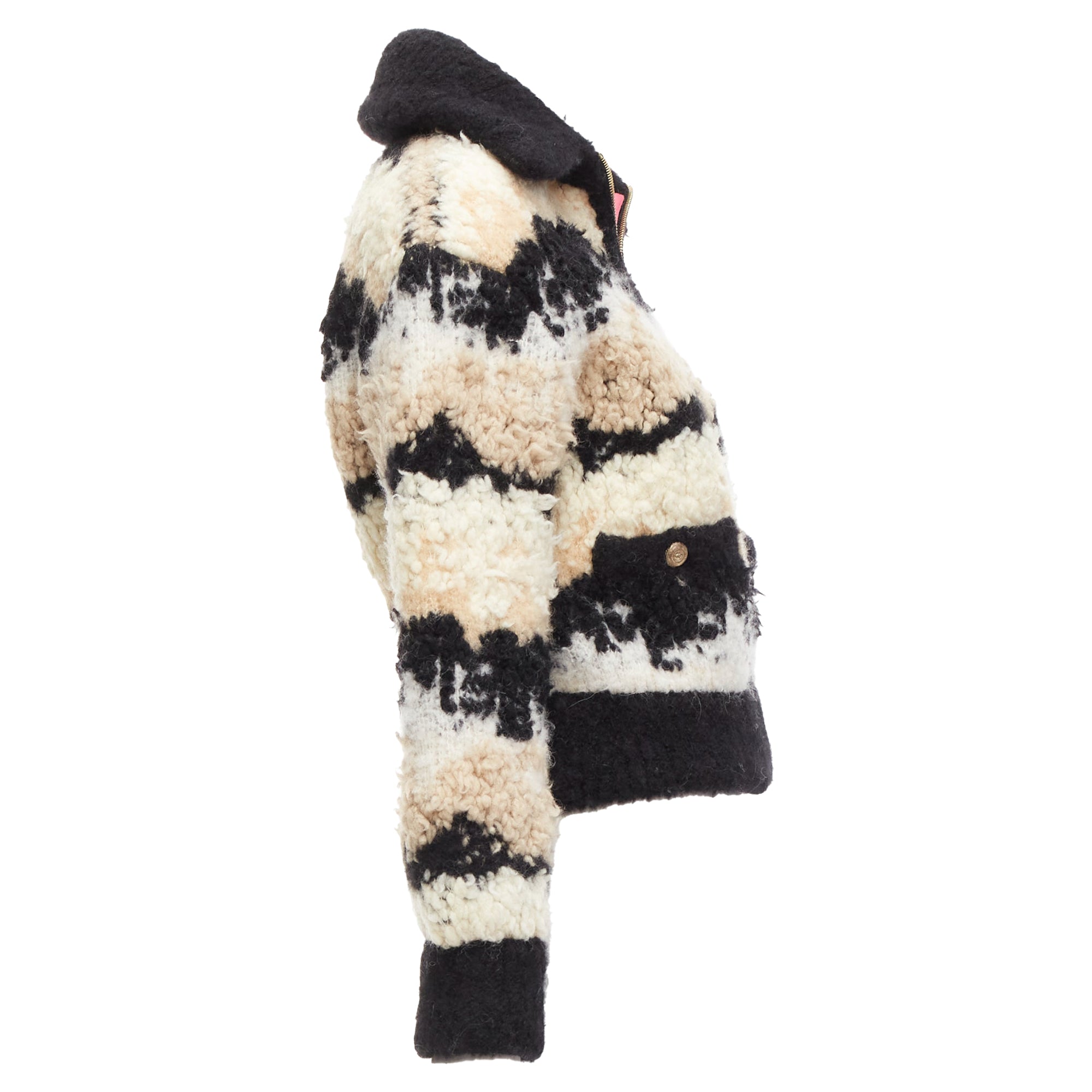Women's Chanel Coco Neige CC Pearl Zip Wool Cashmere Cropped Bomber