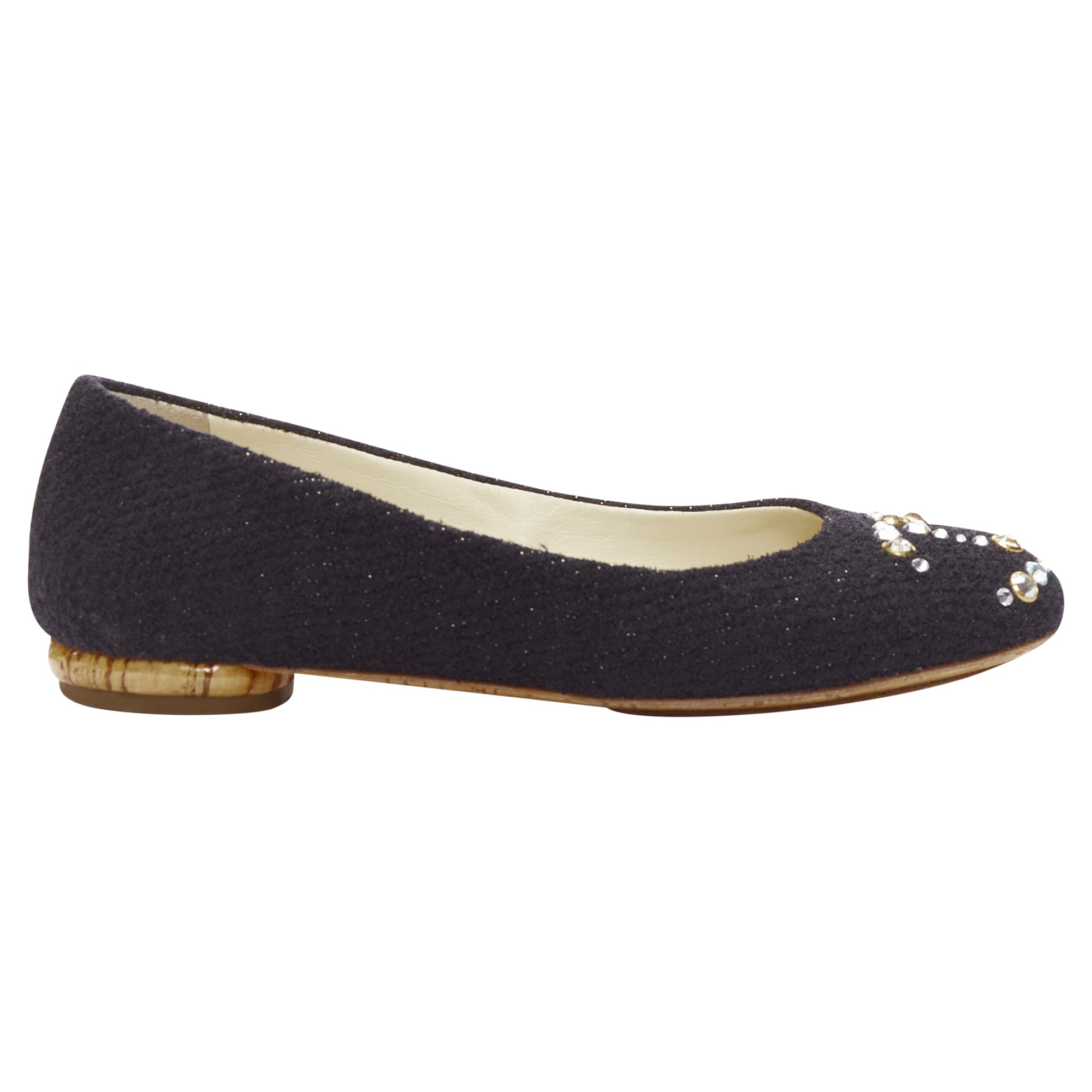 Women's Chanel Tweed Crystal CC Embellished Logo Round Toe Flat Shoes