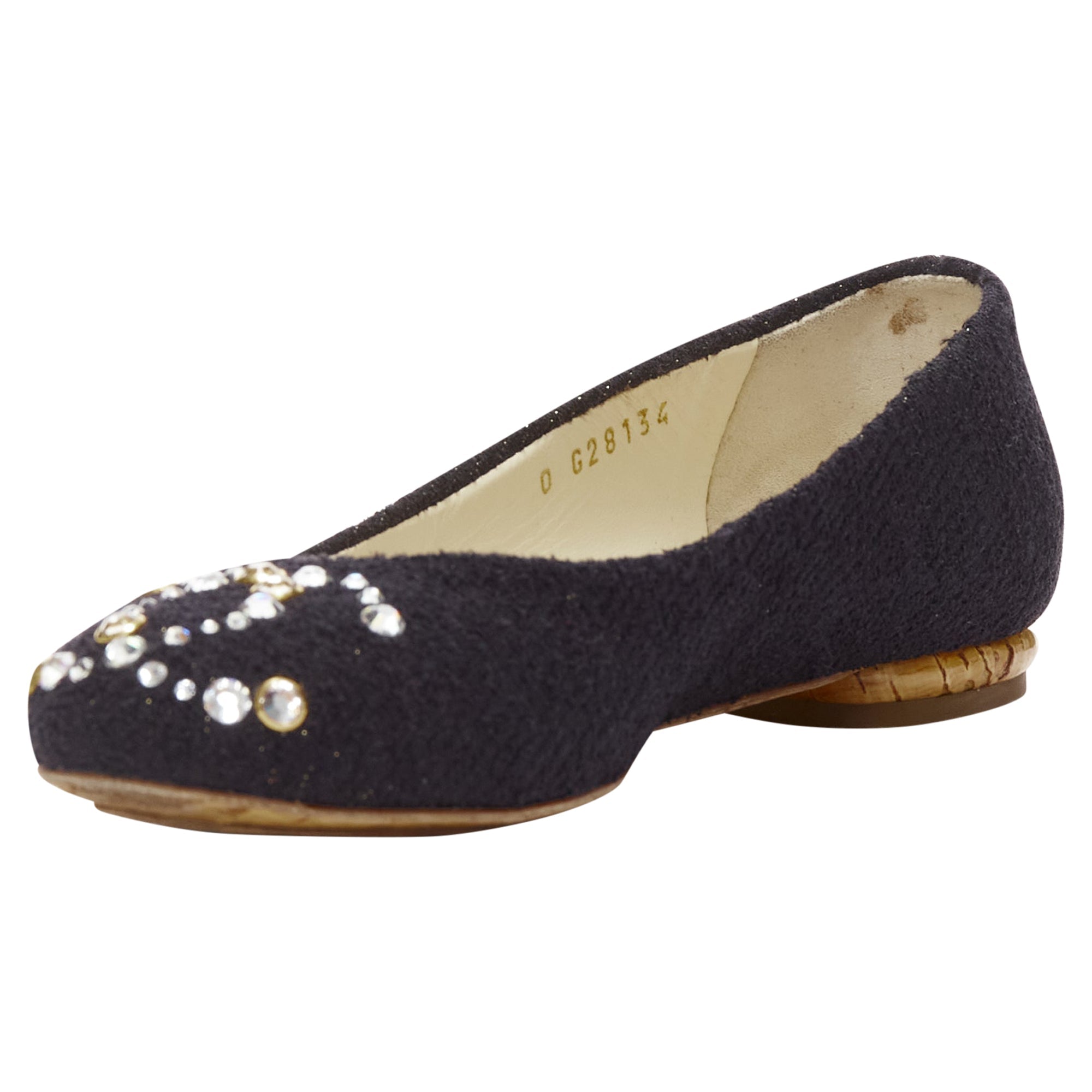 Women's Chanel Tweed Crystal CC Embellished Logo Round Toe Flat Shoes