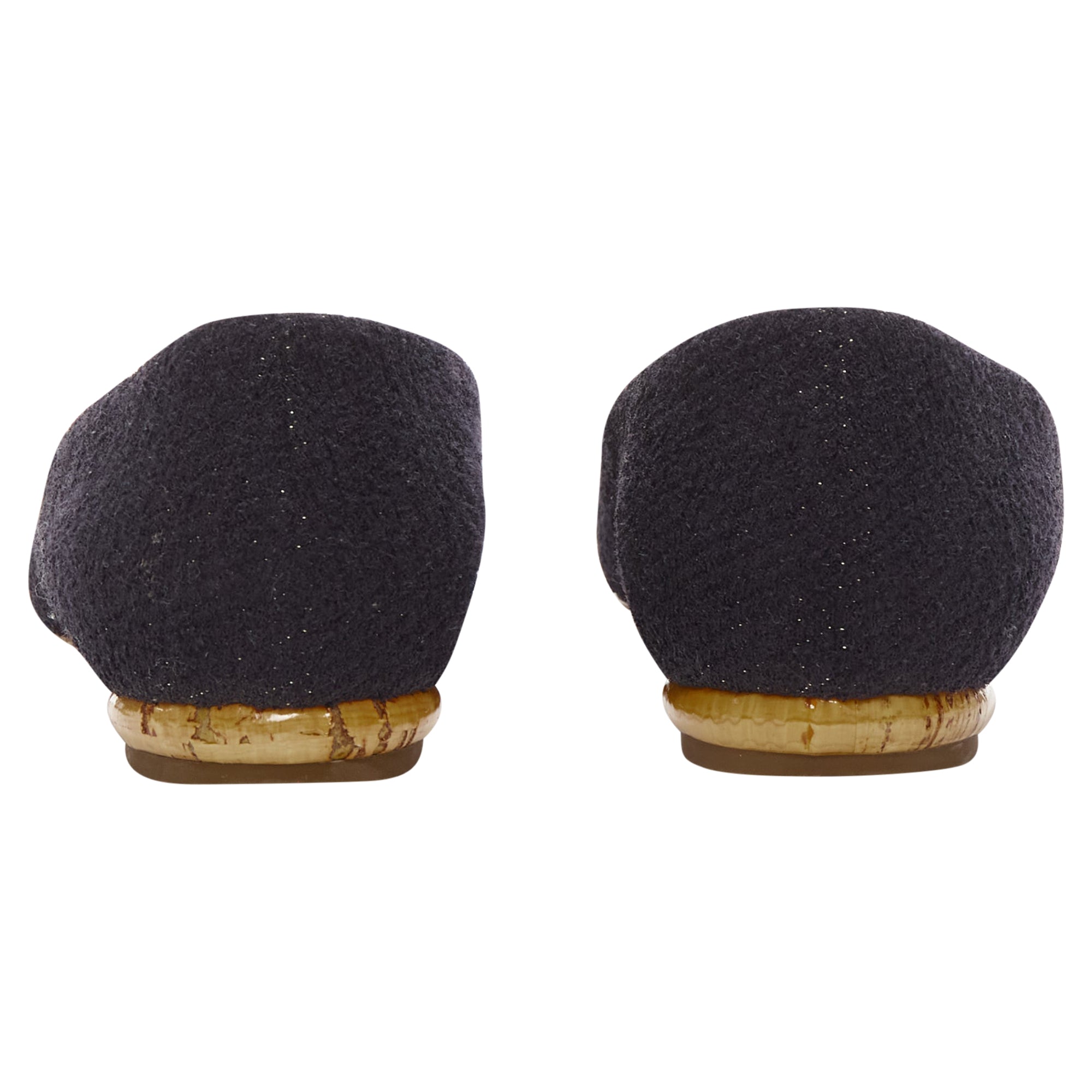 Women's Chanel Tweed Crystal CC Embellished Logo Round Toe Flat Shoes