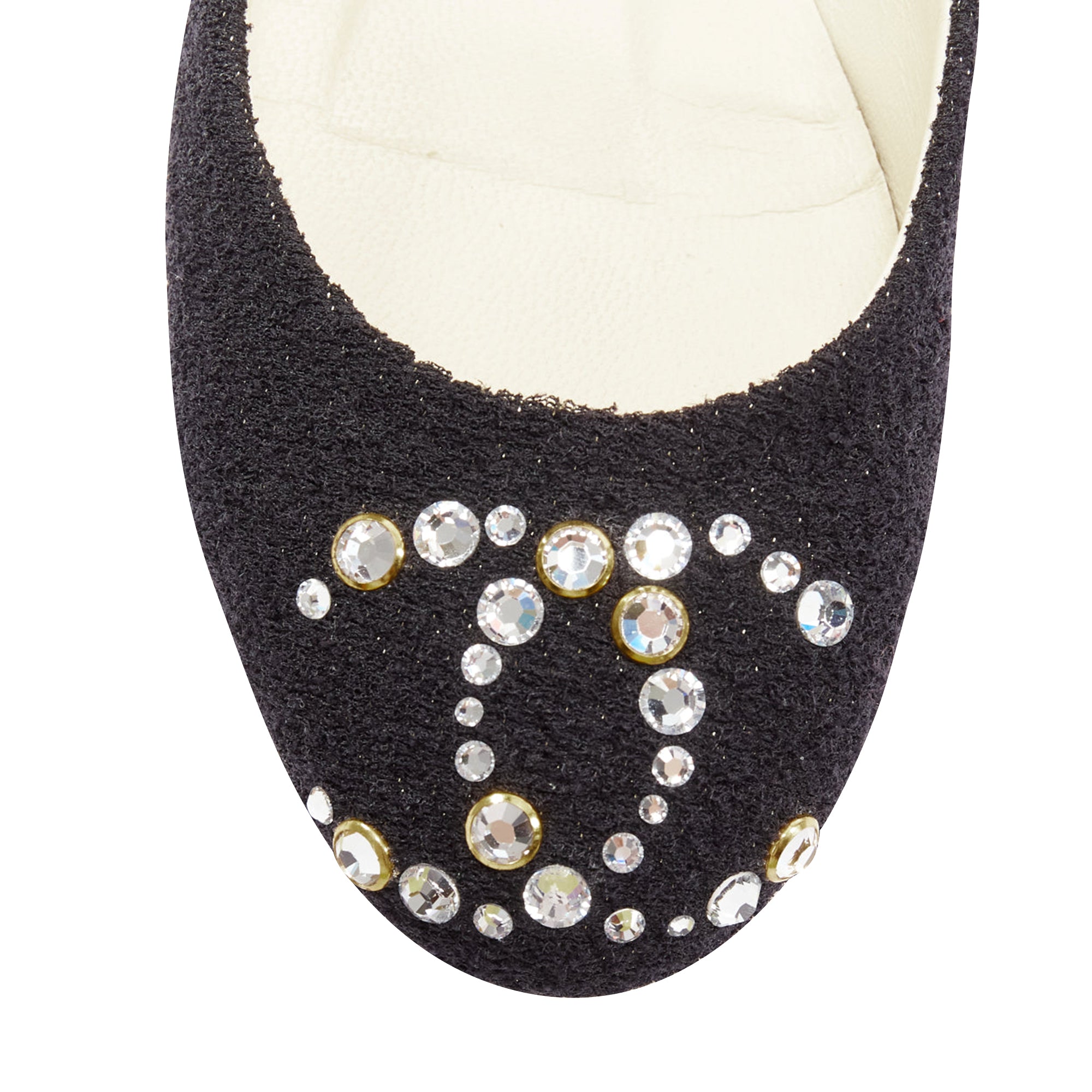 Women's Chanel Tweed Crystal CC Embellished Logo Round Toe Flat Shoes