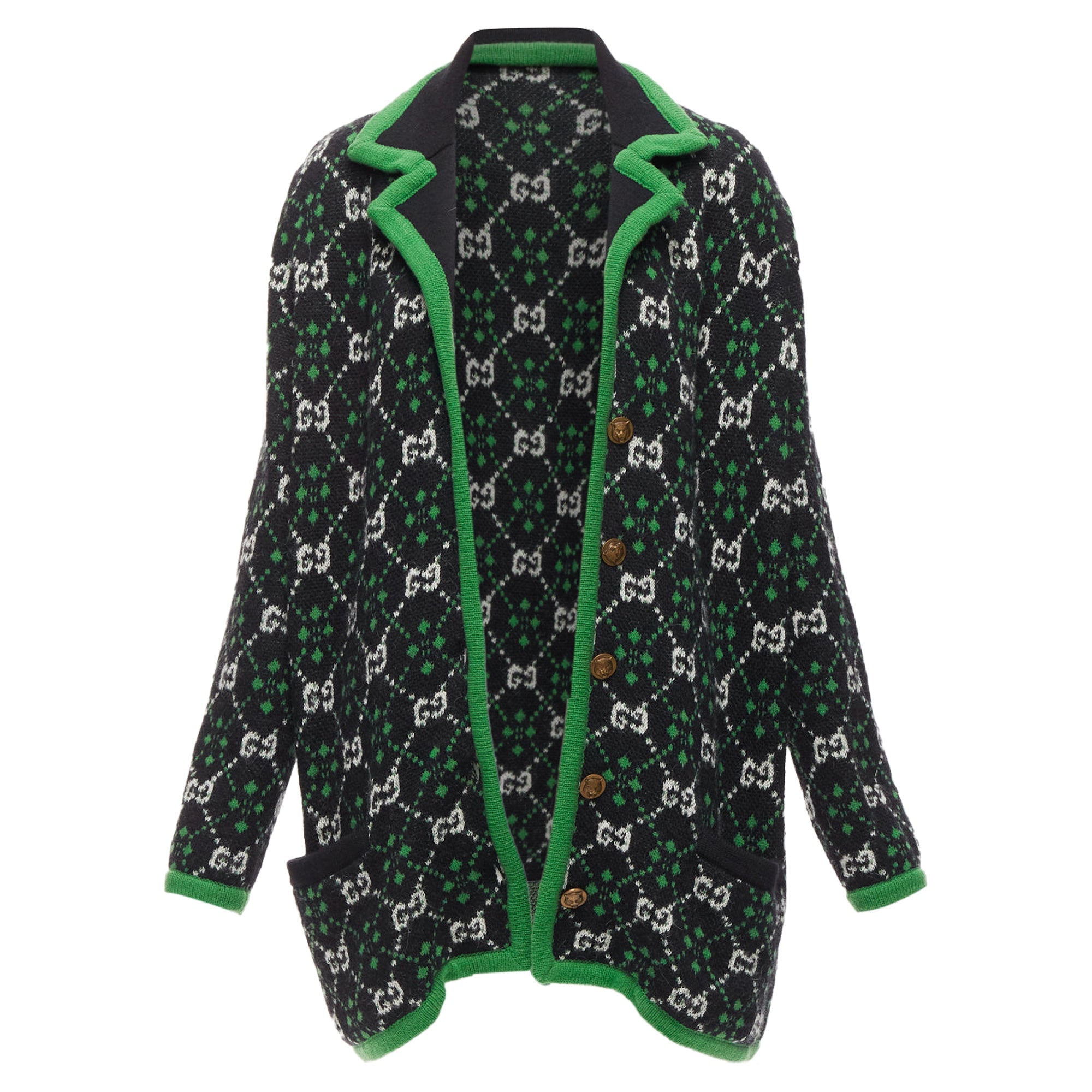 Women's Gucci GG Monogram Alpaca Wool Trim Knit Coat