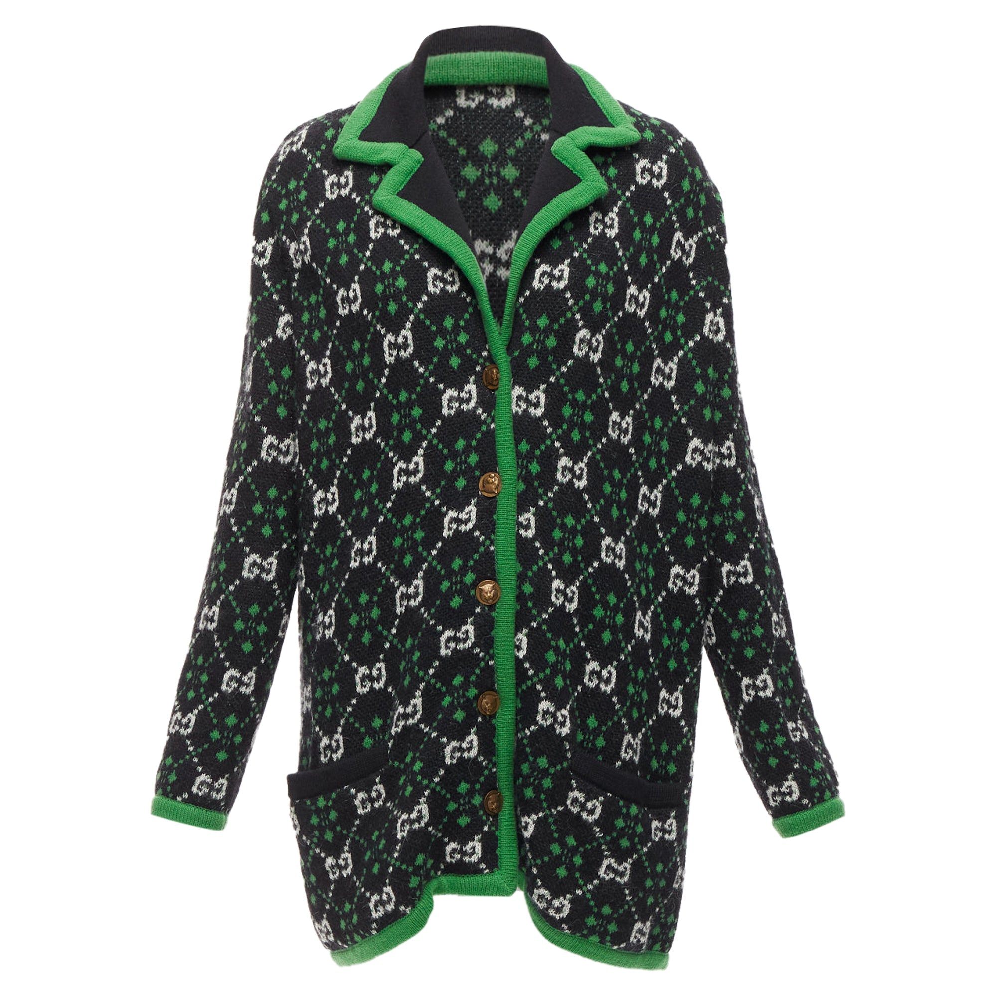 Women's Gucci GG Monogram Alpaca Wool Trim Knit Coat