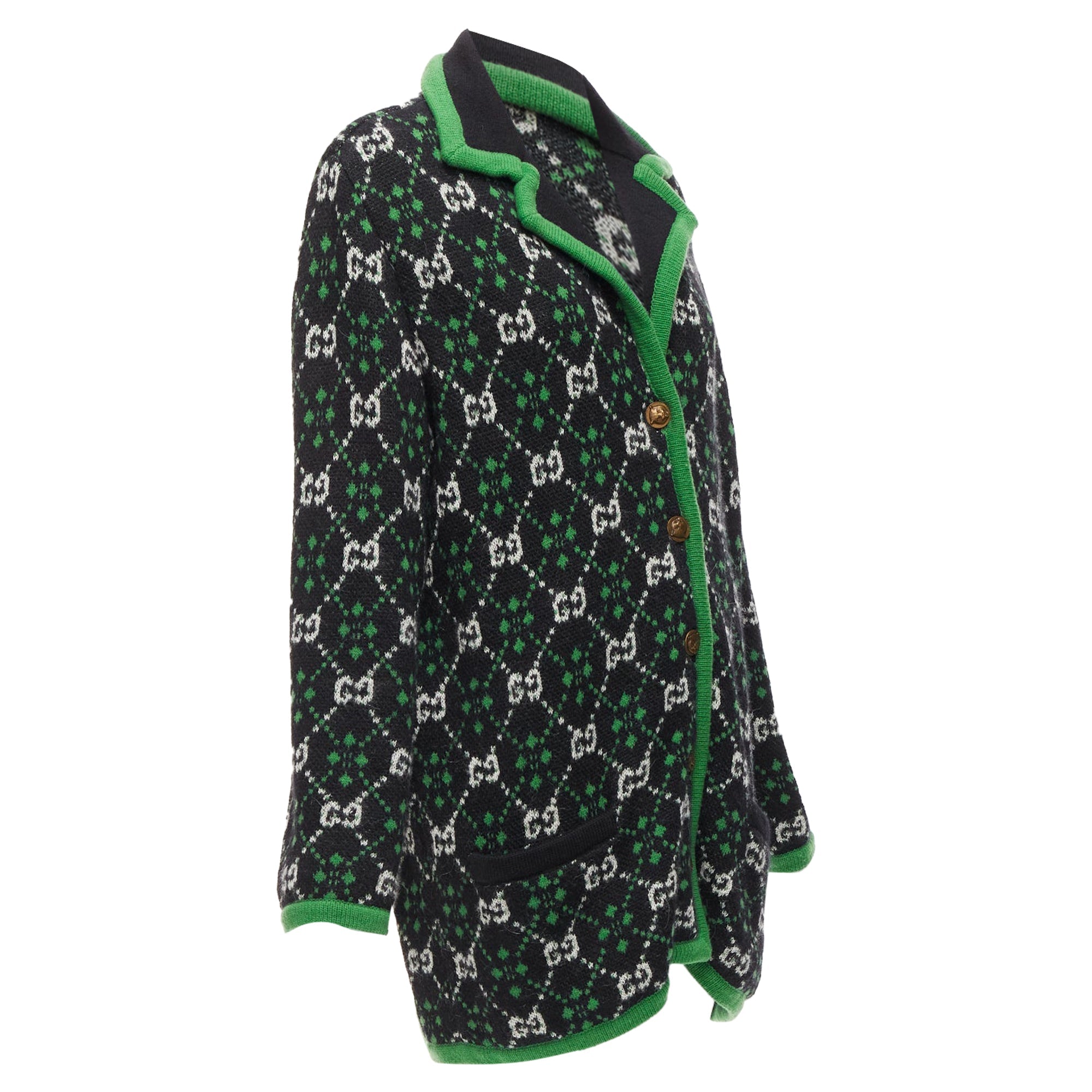 Women's Gucci GG Monogram Alpaca Wool Trim Knit Coat