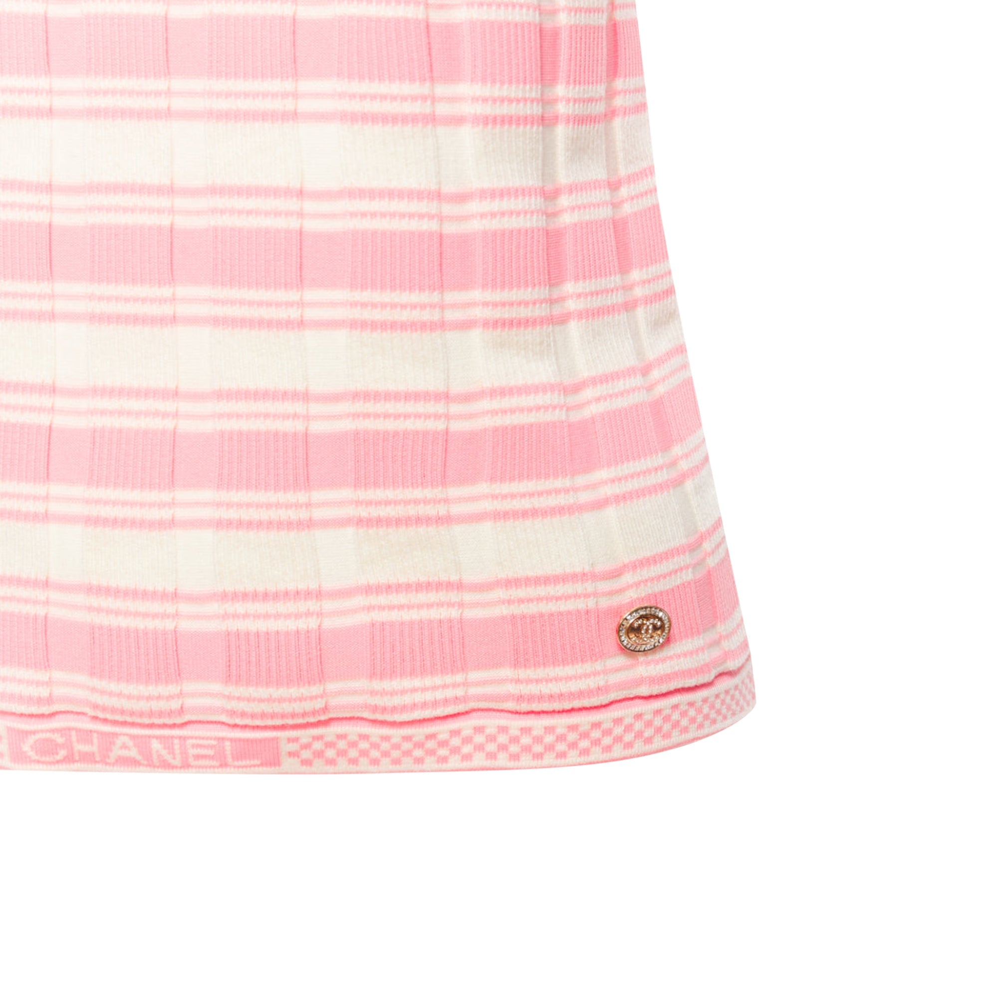 Women's Chanel Stripe Logo Charm Short Sleeve Ribbed Sweater