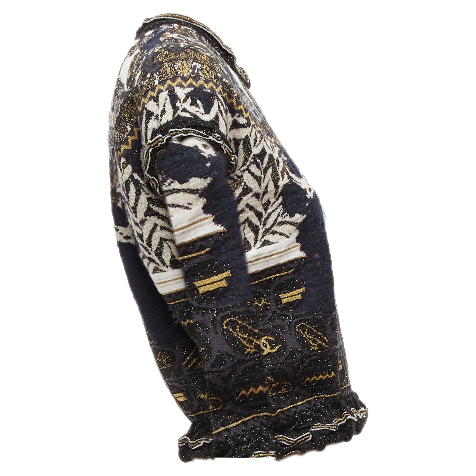 Women's Chanel Gold Egyptian Hieroglyphics CC Cap Sleeve Sweater