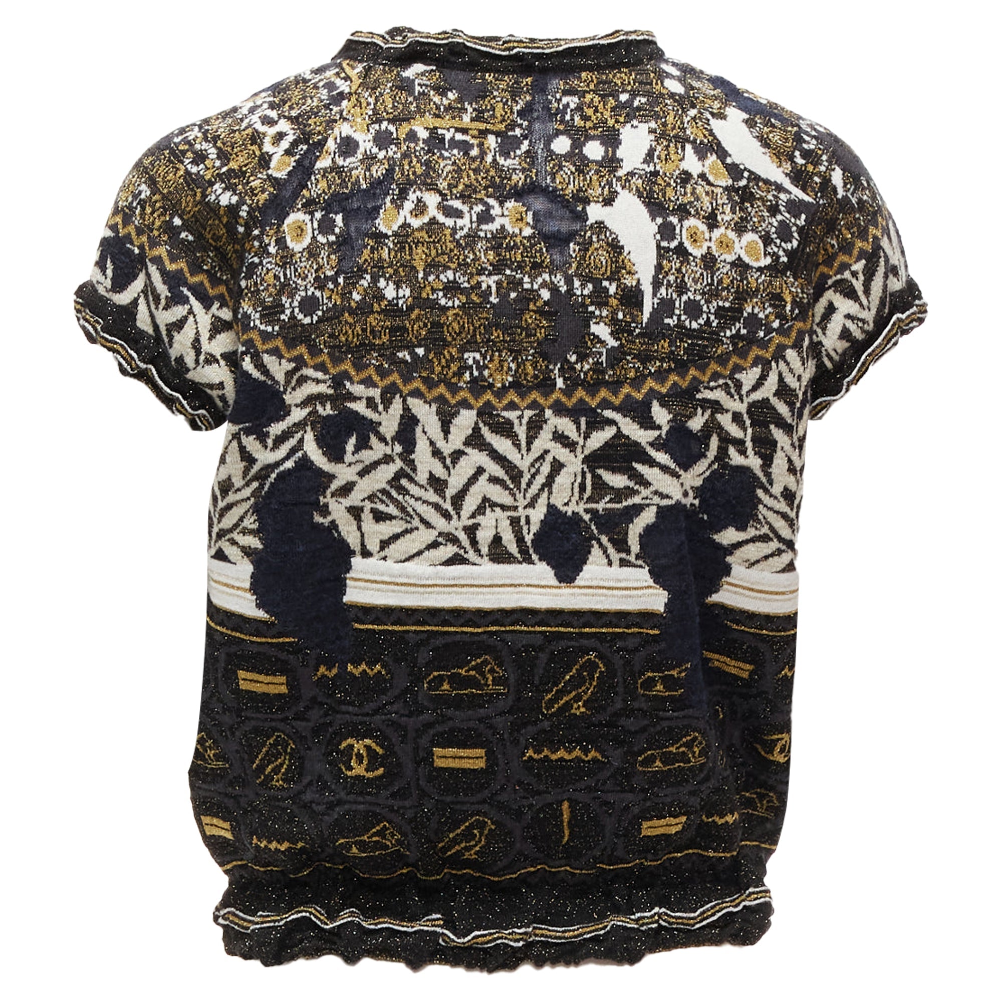 Women's Chanel Gold Egyptian Hieroglyphics CC Cap Sleeve Sweater
