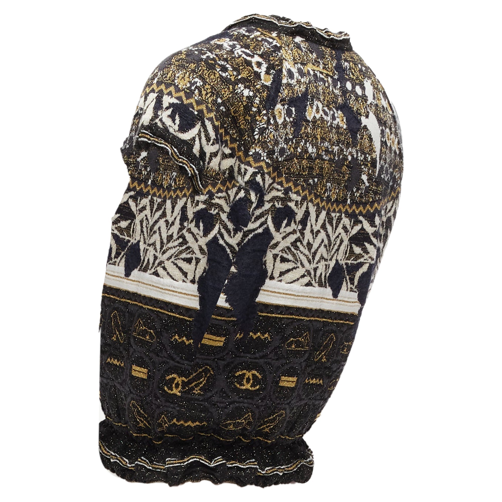 Women's Chanel Gold Egyptian Hieroglyphics CC Cap Sleeve Sweater