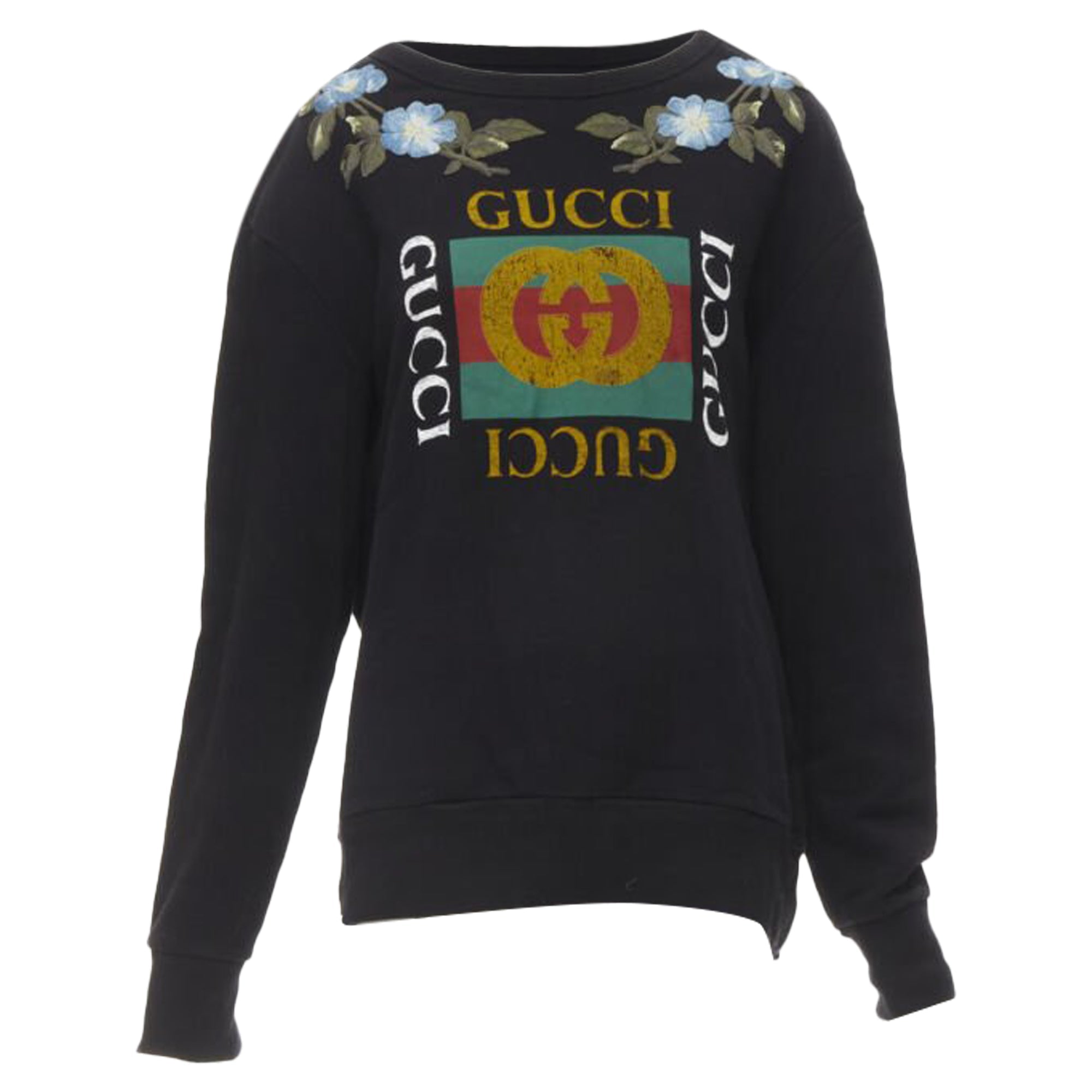 Women's Gucci Floral Embroidered Logo Loved Studded Distressed Sweatshirt