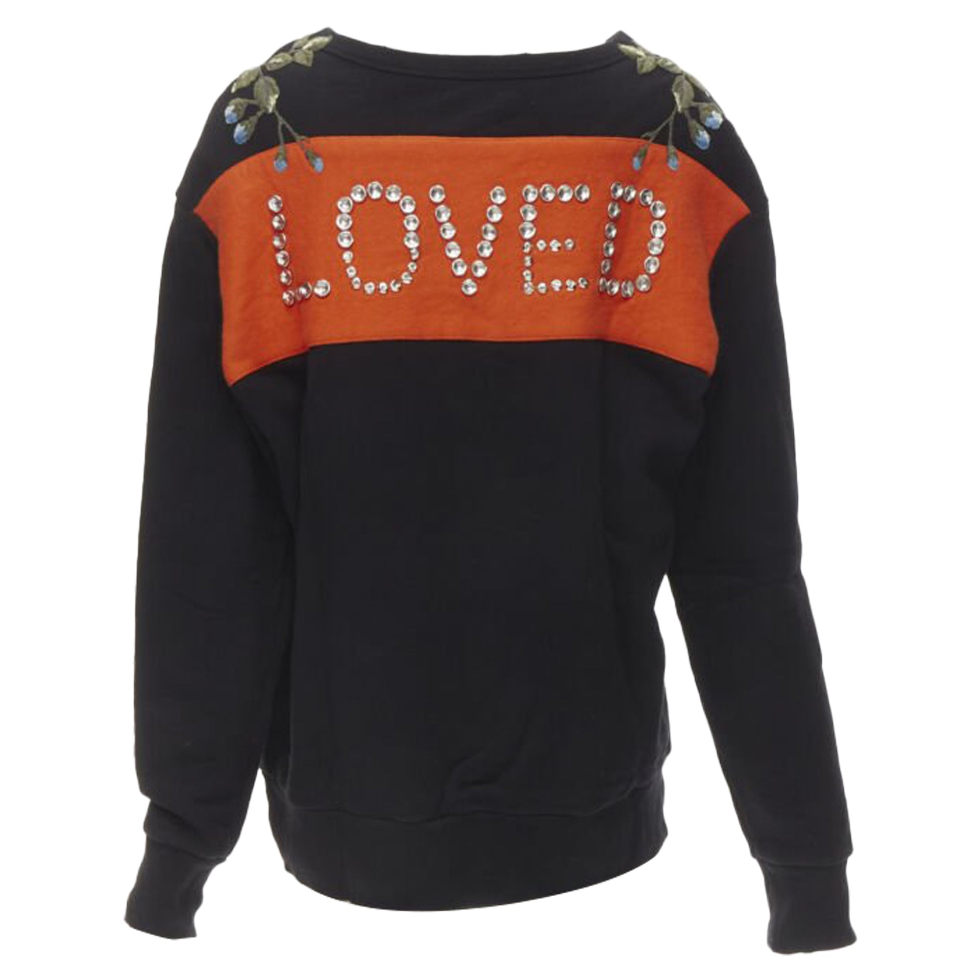 Women's Gucci Floral Embroidered Logo Loved Studded Distressed Sweatshirt