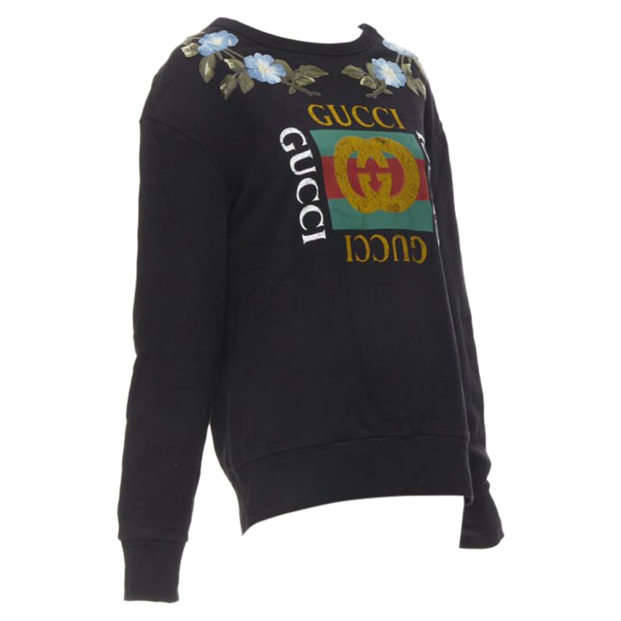 Women's Gucci Floral Embroidered Logo Loved Studded Distressed Sweatshirt