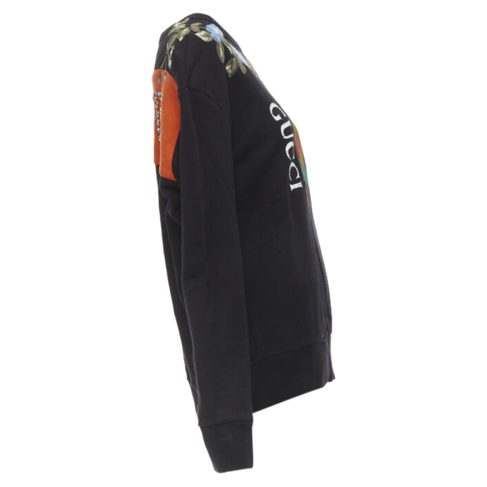 Women's Gucci Floral Embroidered Logo Loved Studded Distressed Sweatshirt