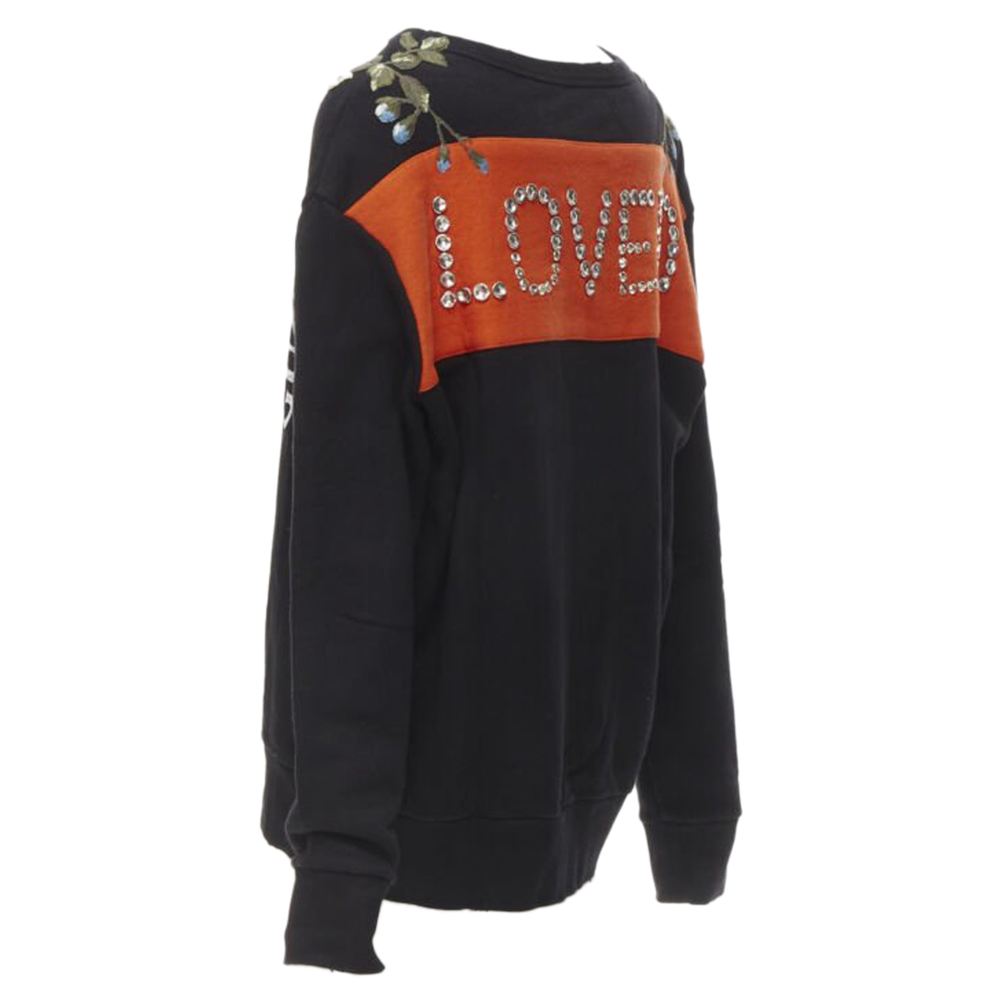 Women's Gucci Floral Embroidered Logo Loved Studded Distressed Sweatshirt