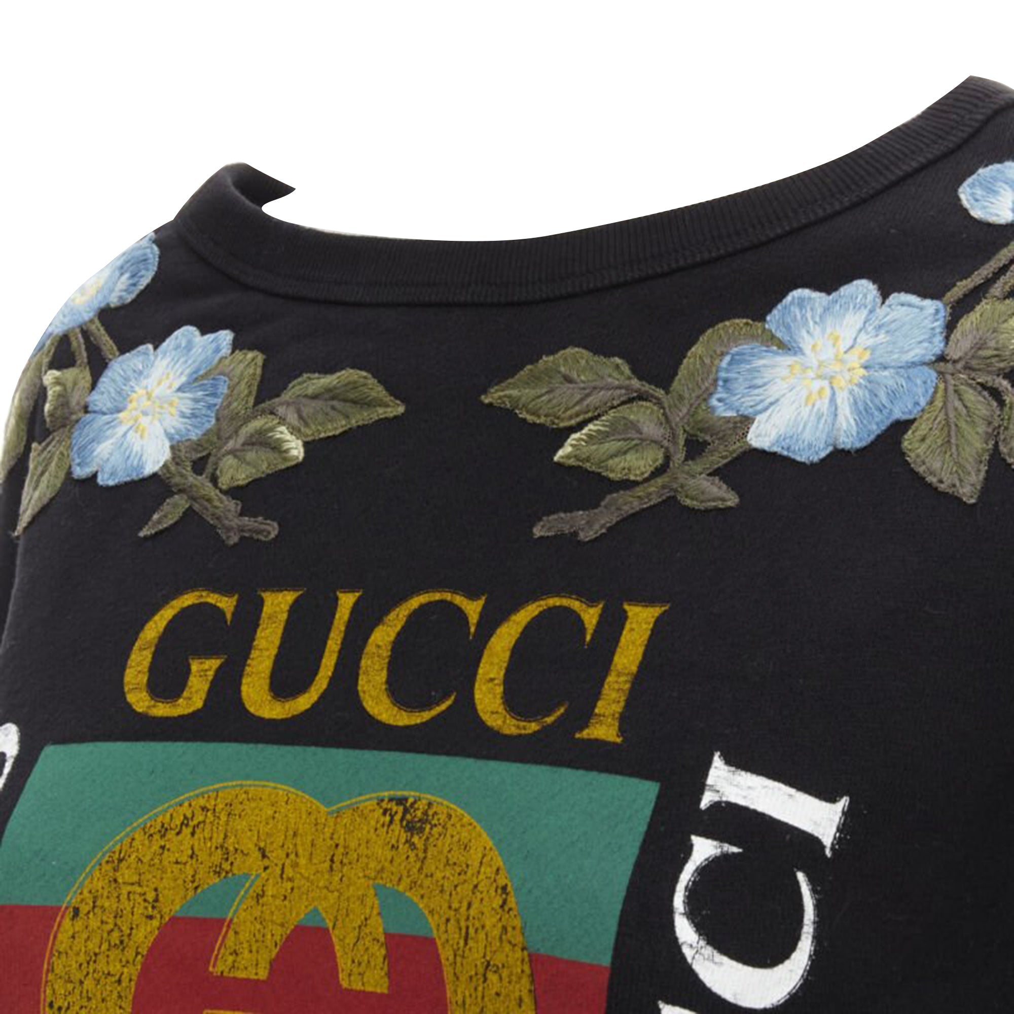 Women's Gucci Floral Embroidered Logo Loved Studded Distressed Sweatshirt