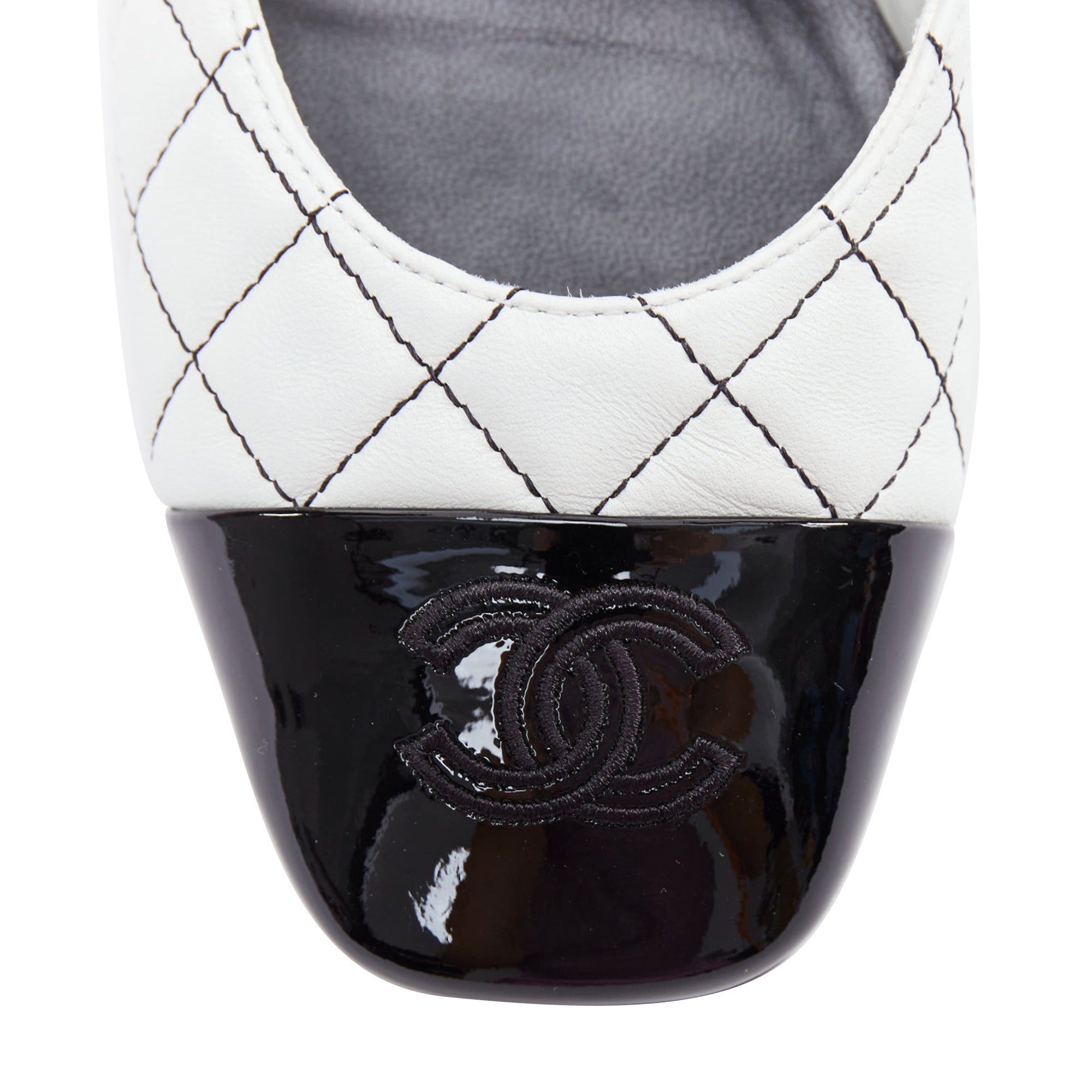 Women's Chanel Quilted Topstitch Patent Cap Toe Maryjane Heels