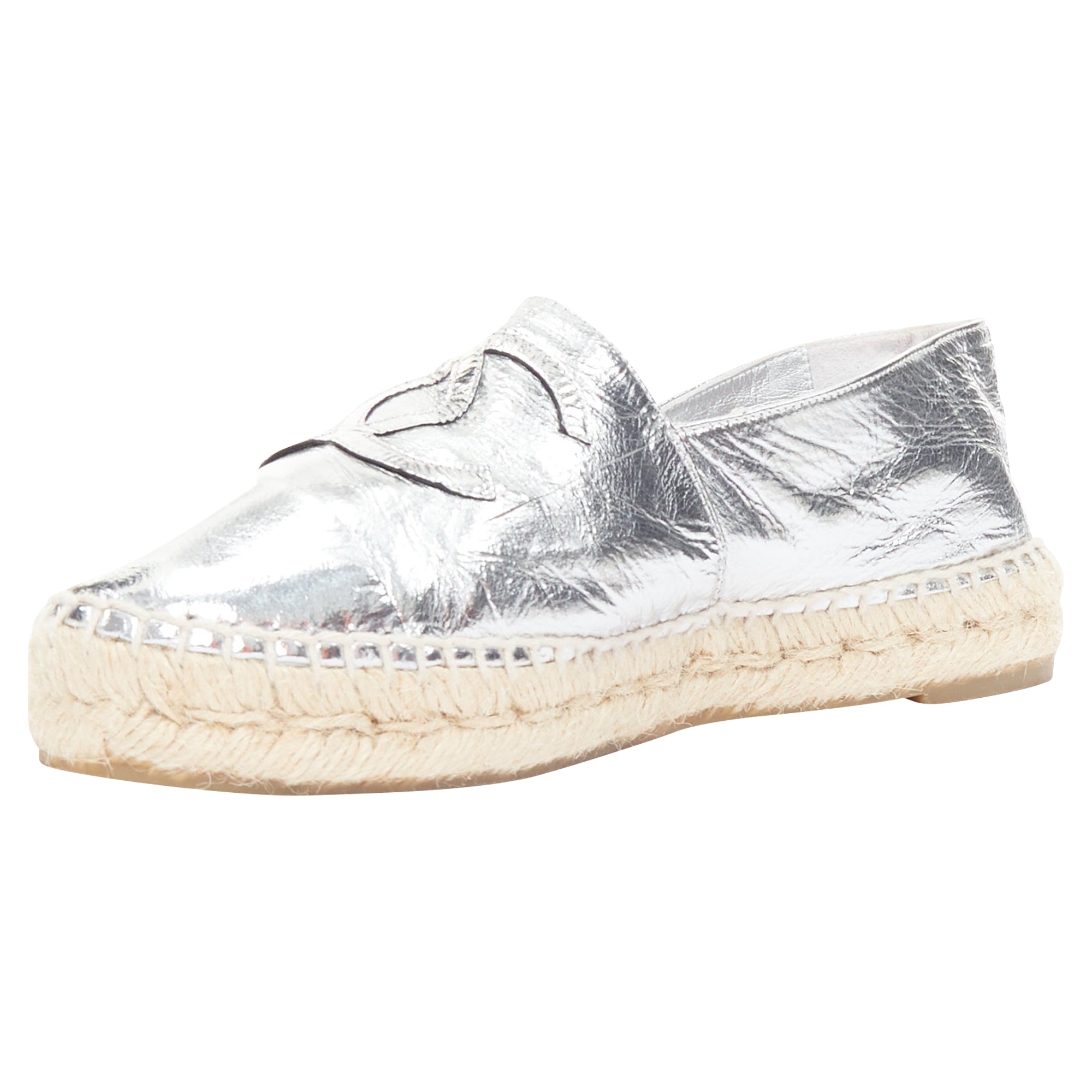 Women's Chanel Laminated Goatskin CC Logo Jute Espadrilles