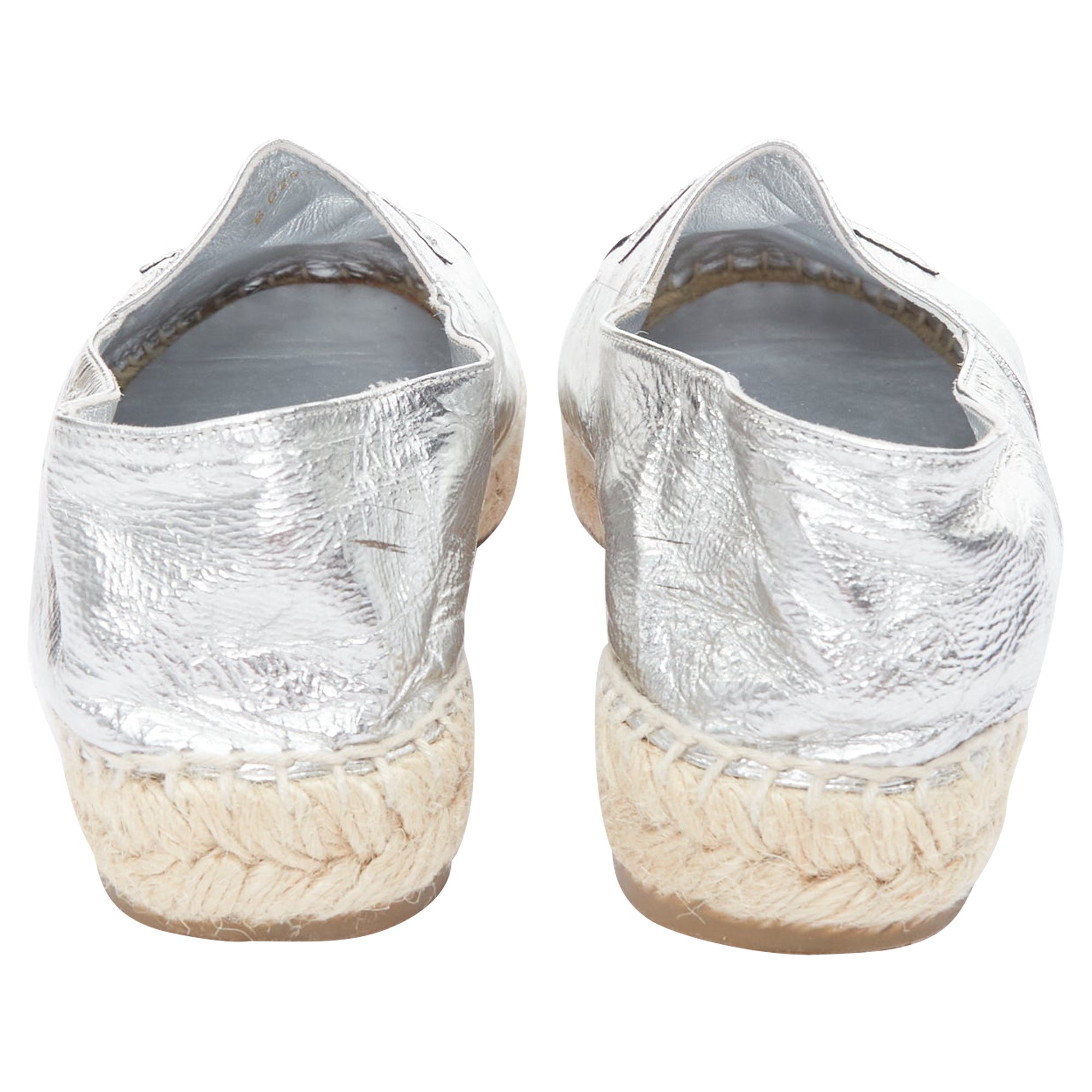 Women's Chanel Laminated Goatskin CC Logo Jute Espadrilles