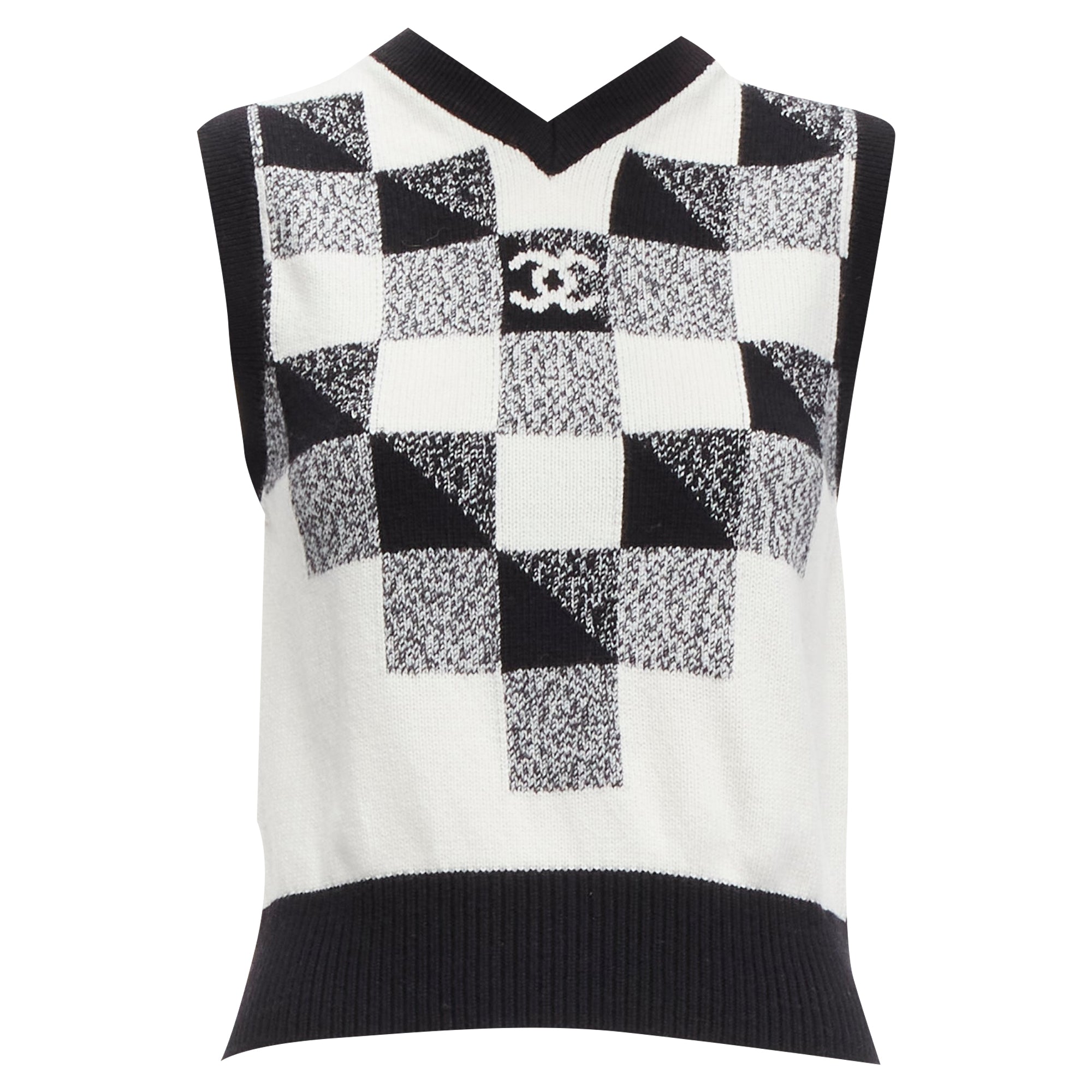 Women's Chanel cashmere graphic check cc logo sweater vest
