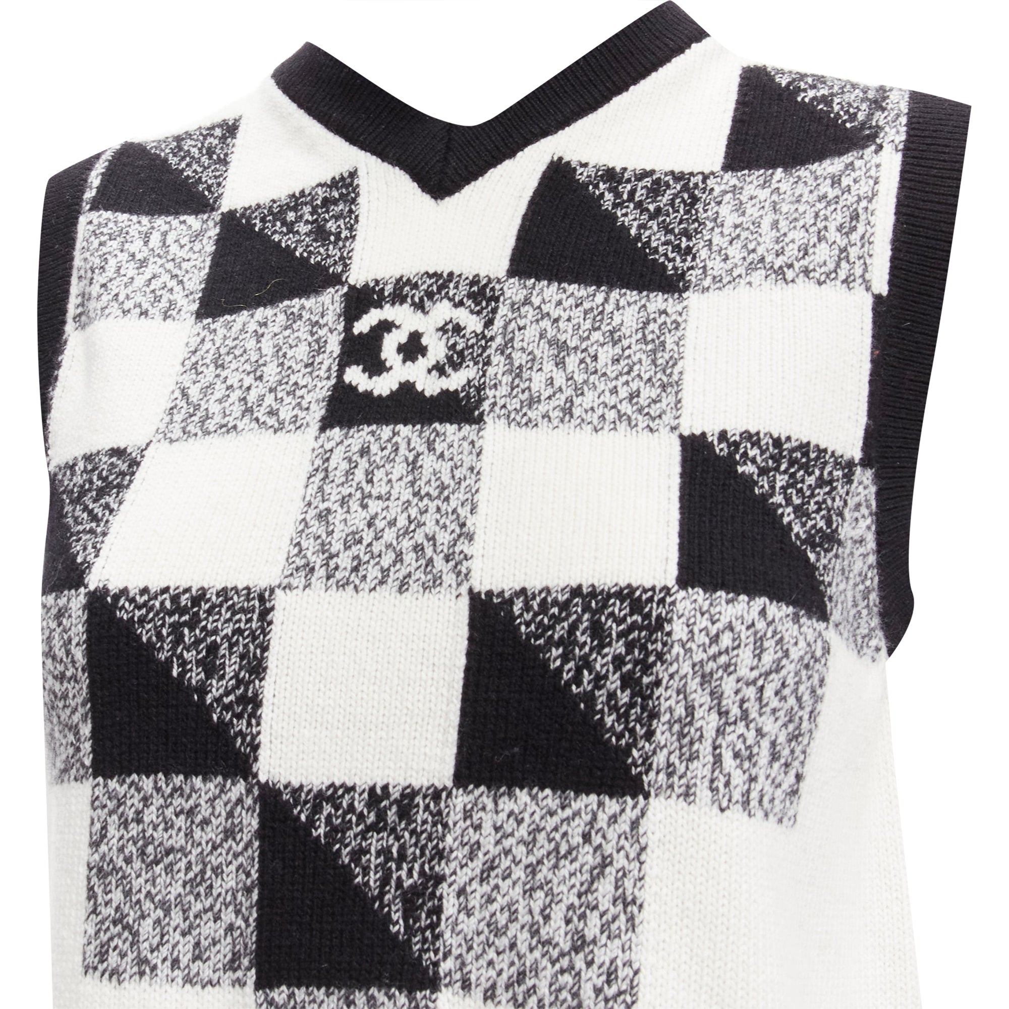 Women's Chanel cashmere graphic check cc logo sweater vest