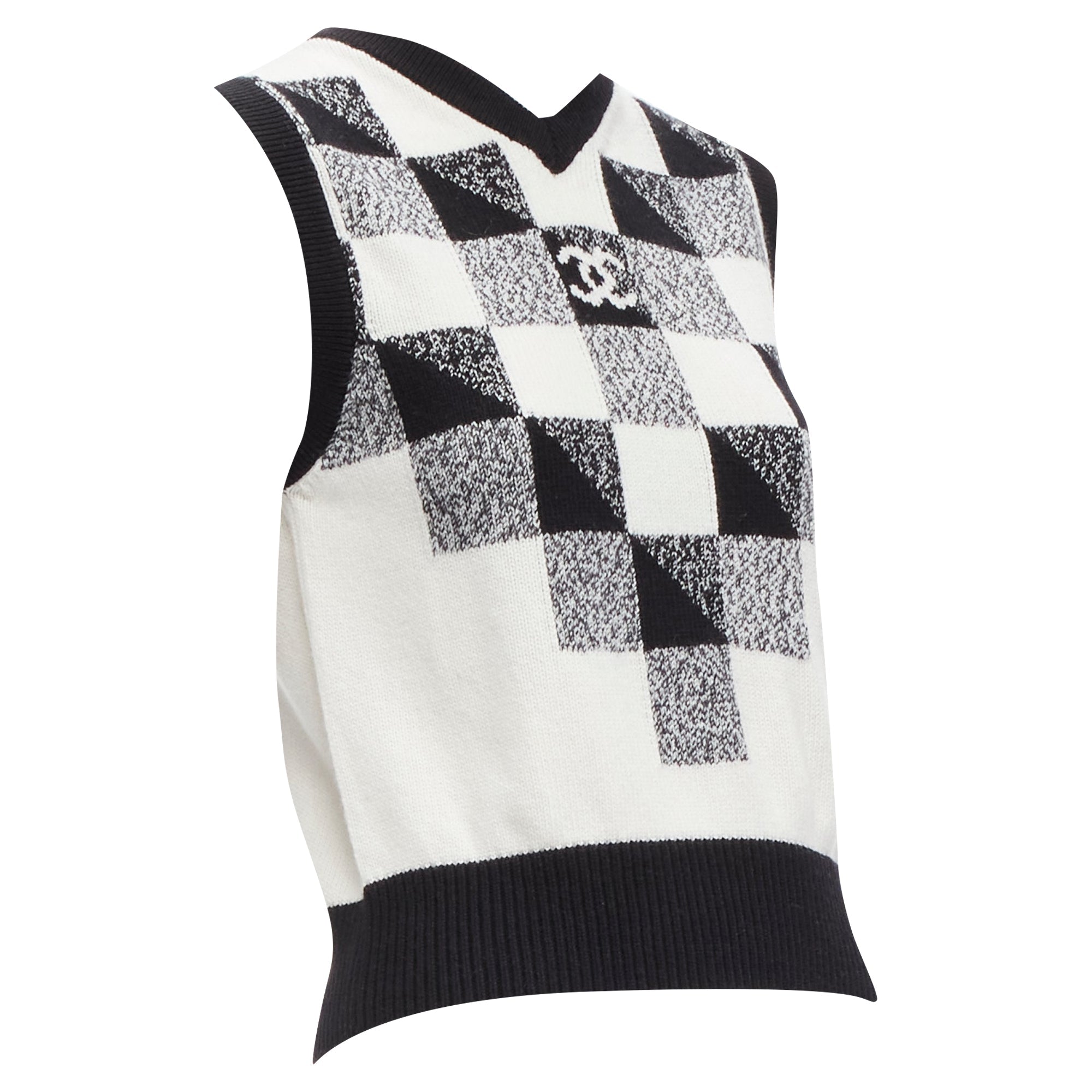 Women's Chanel cashmere graphic check cc logo sweater vest