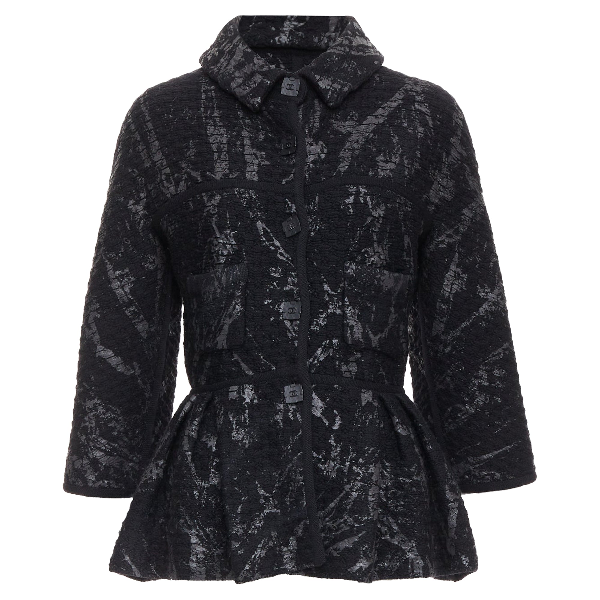 Women's Chanel painted tweed cc square buttons peplum coat